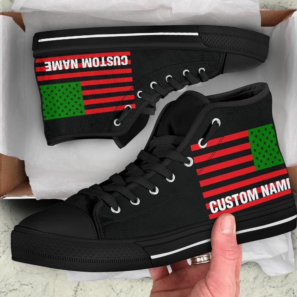 African American Custom Name High Top Shoes / Pan African Custom Print Trainers Shoes / Pan American Sneakers / African American Gift