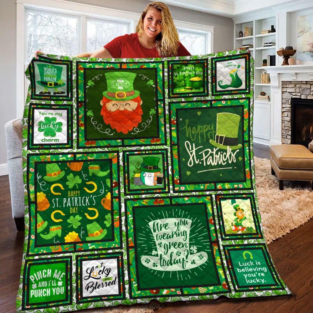 Shamrock Quilt - St Patricks Day Gift Irish Gift, St Patty Day Quilt Full Size Throw Twin Queen King