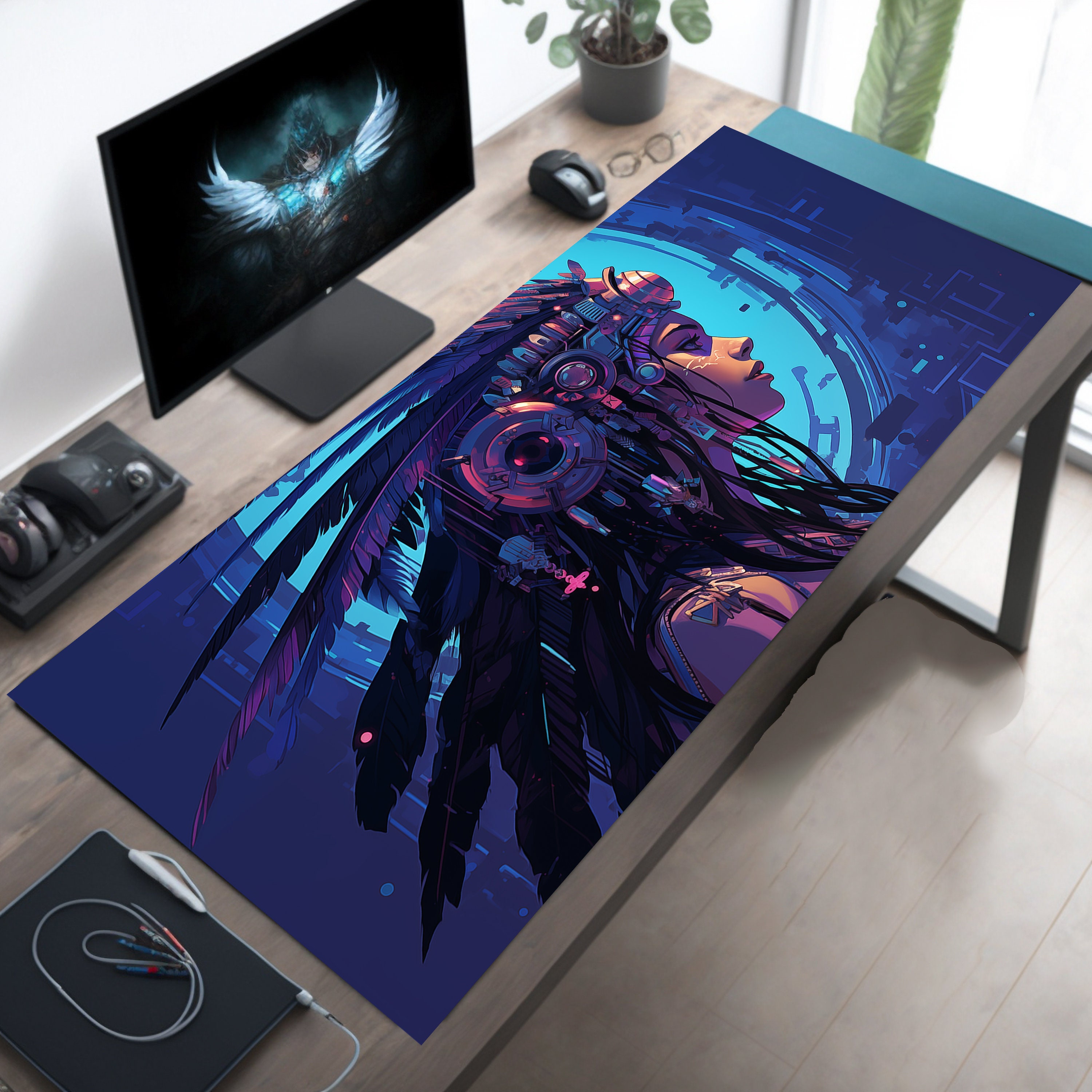 Cyberpunk Gamer Desk Mat, XL Gaming Mousepad