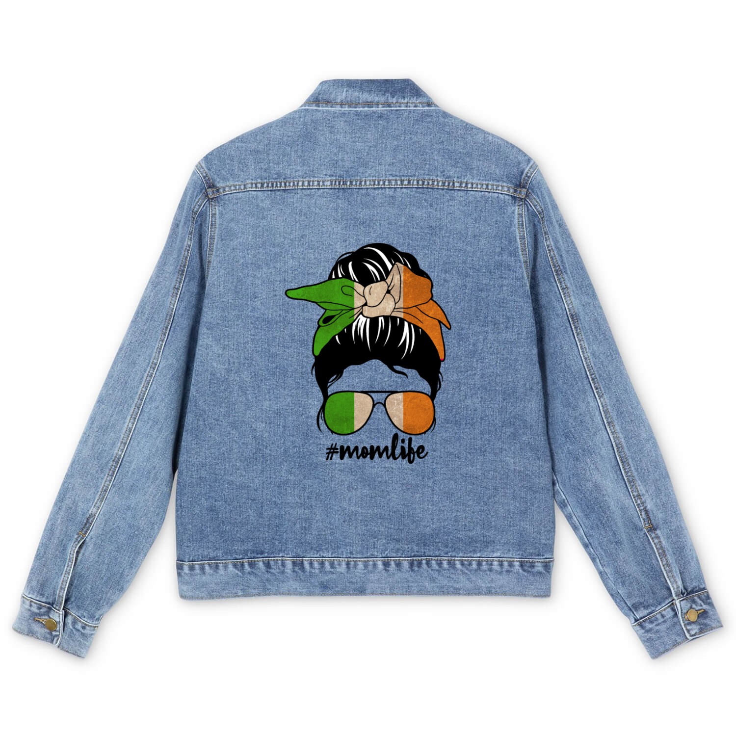 Irish Mom Life Messy Bun Patriotic Ireland Flag Men's Denim Jackets