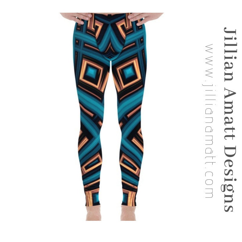 Men's Leggings! Copper and Blue Men's Yoga Leggings, Funky Men's Tights for Climbing