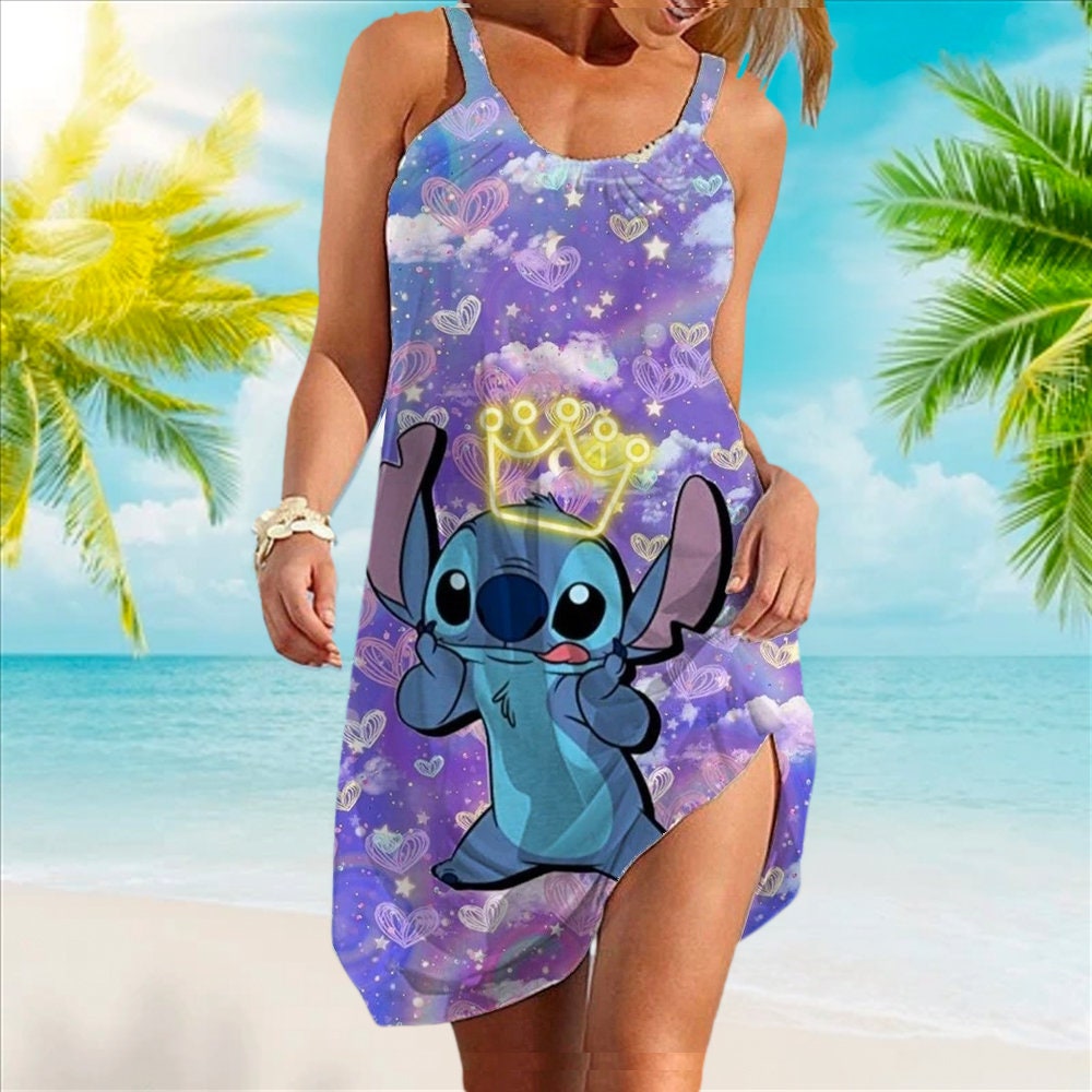 Cute Blue Dog Beach Dress, Young Girl And Blue Dog AOP Dress, Animated Movie Girl Dress