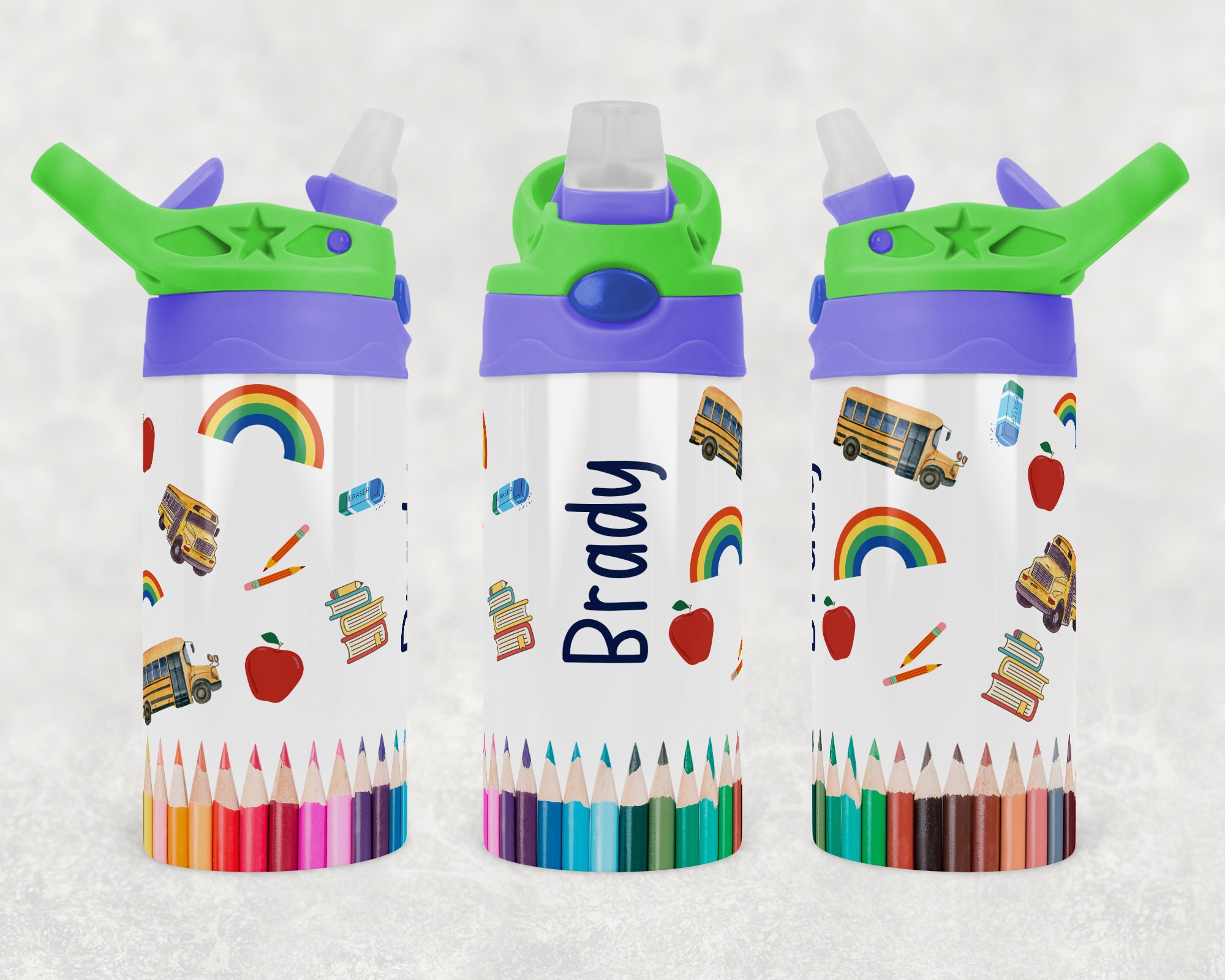 Back to school tumbler png wrap | Custom Name| Kids Water Bottle 12 oz skinny straight