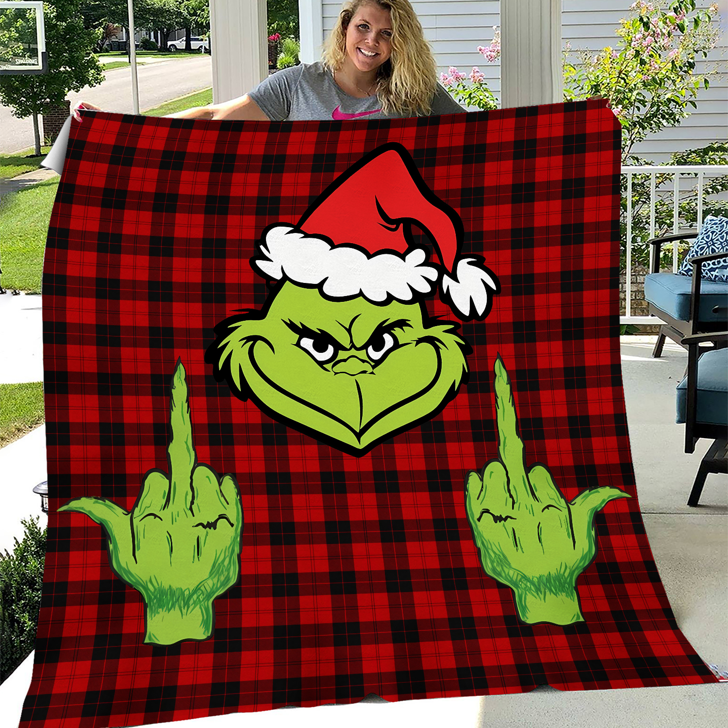 Funny Green Christmas Blanket, Cozy Flannel Fleece, Cute Holiday Decor Gift for Friends Family, Warm Winter Xmas Blanket