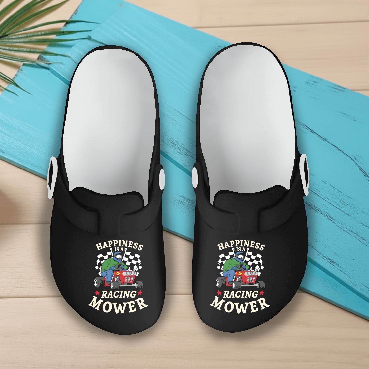 Lawn Mower Racing Gardener Racing Lawnmower Slip On Clogs