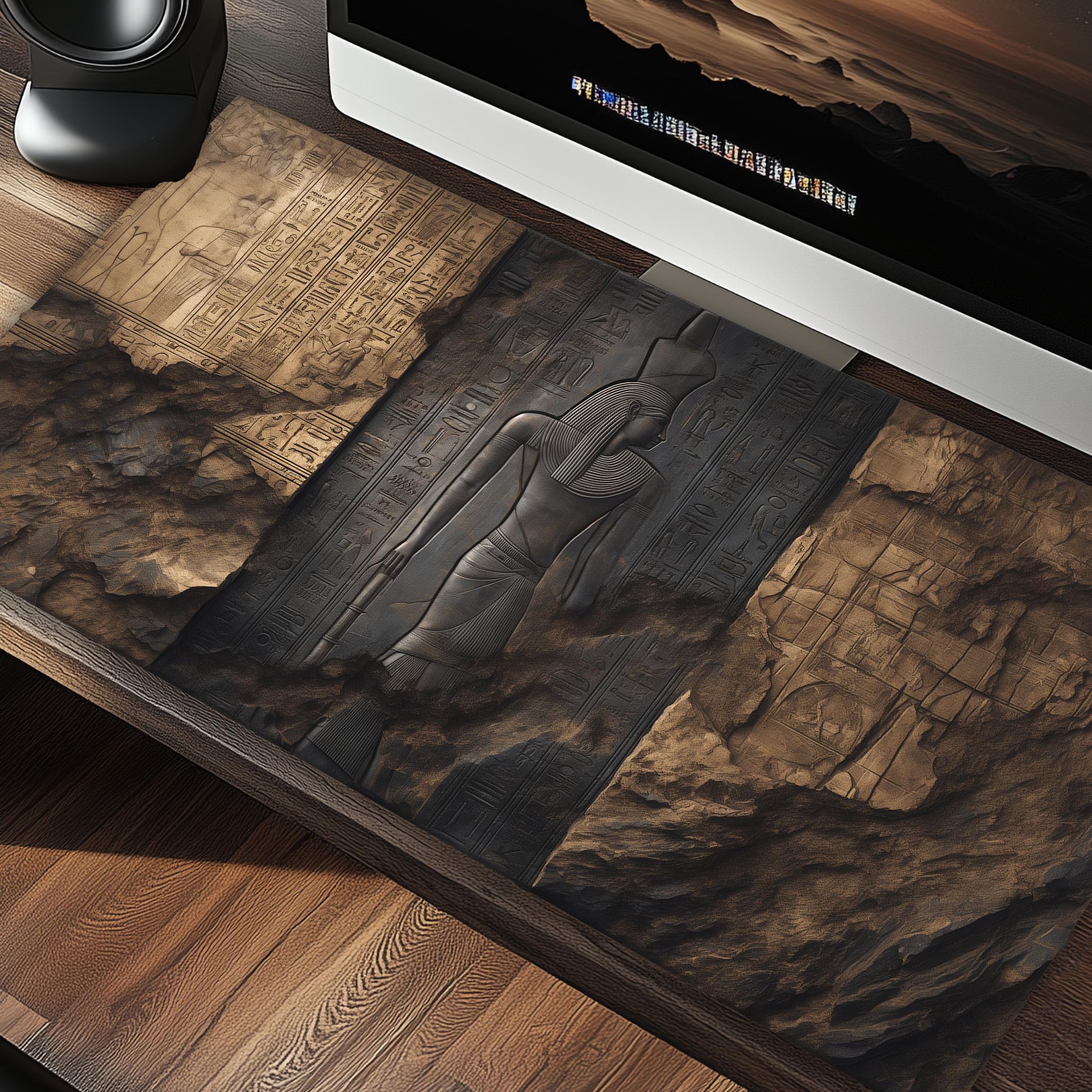 Fantasy Egyptian Wall Relief Desk Mat Mousepad - Egyptian Art XL Mouse Pad