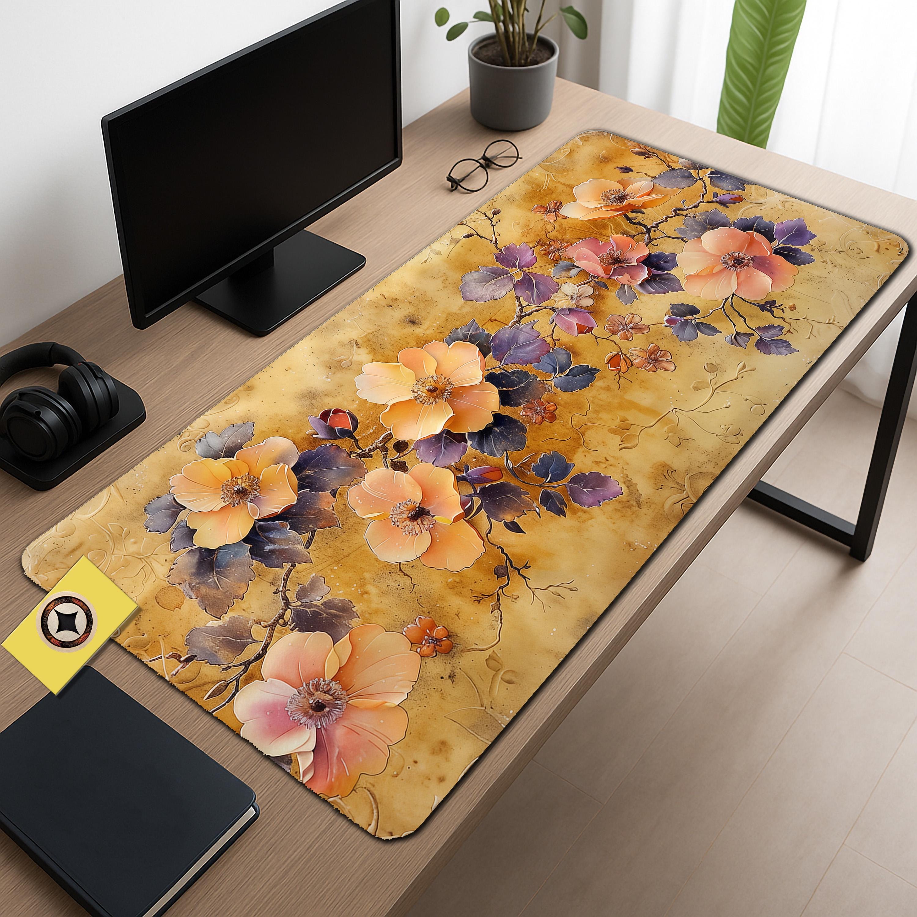 Flowers Desk Mat, Floral Mousepad XL, Wildflowers Desk Pad, Art Nouveau Playmat