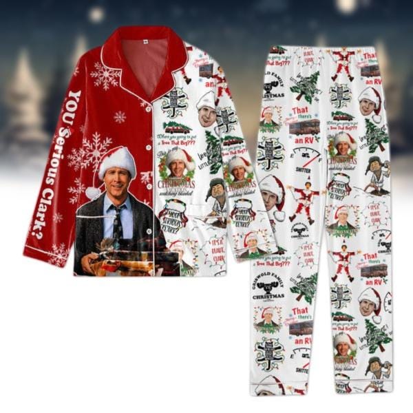 Clark Griswold Santa Pajamas, National Lampoon Christmas Vacation Pj Set, Griswold Family Xmas Pajamas, You Serious Clark Set Of Pajama