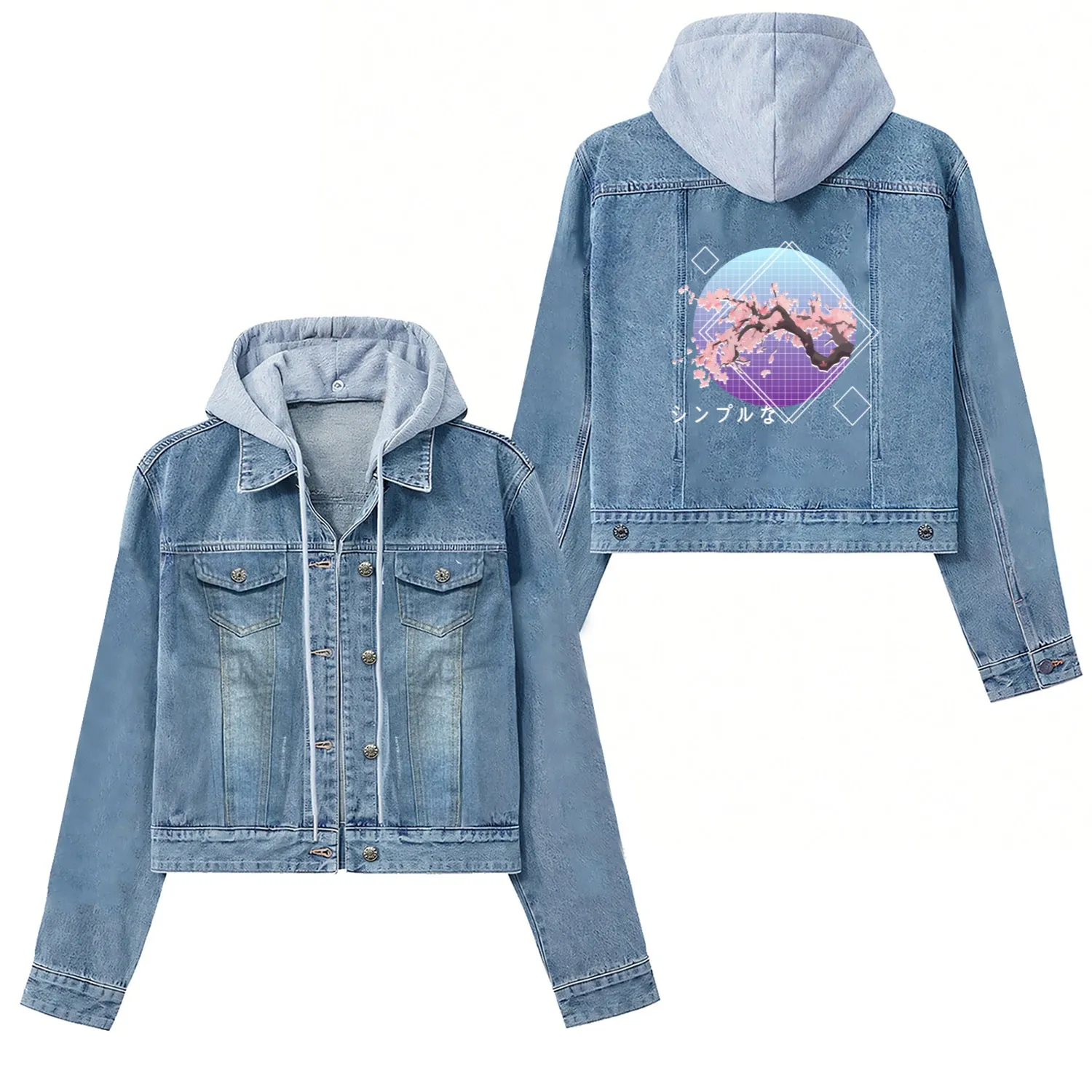 Lofi Aesthetic Sakura Cherry Blossom Tree Japanese Women's Denim Jackets