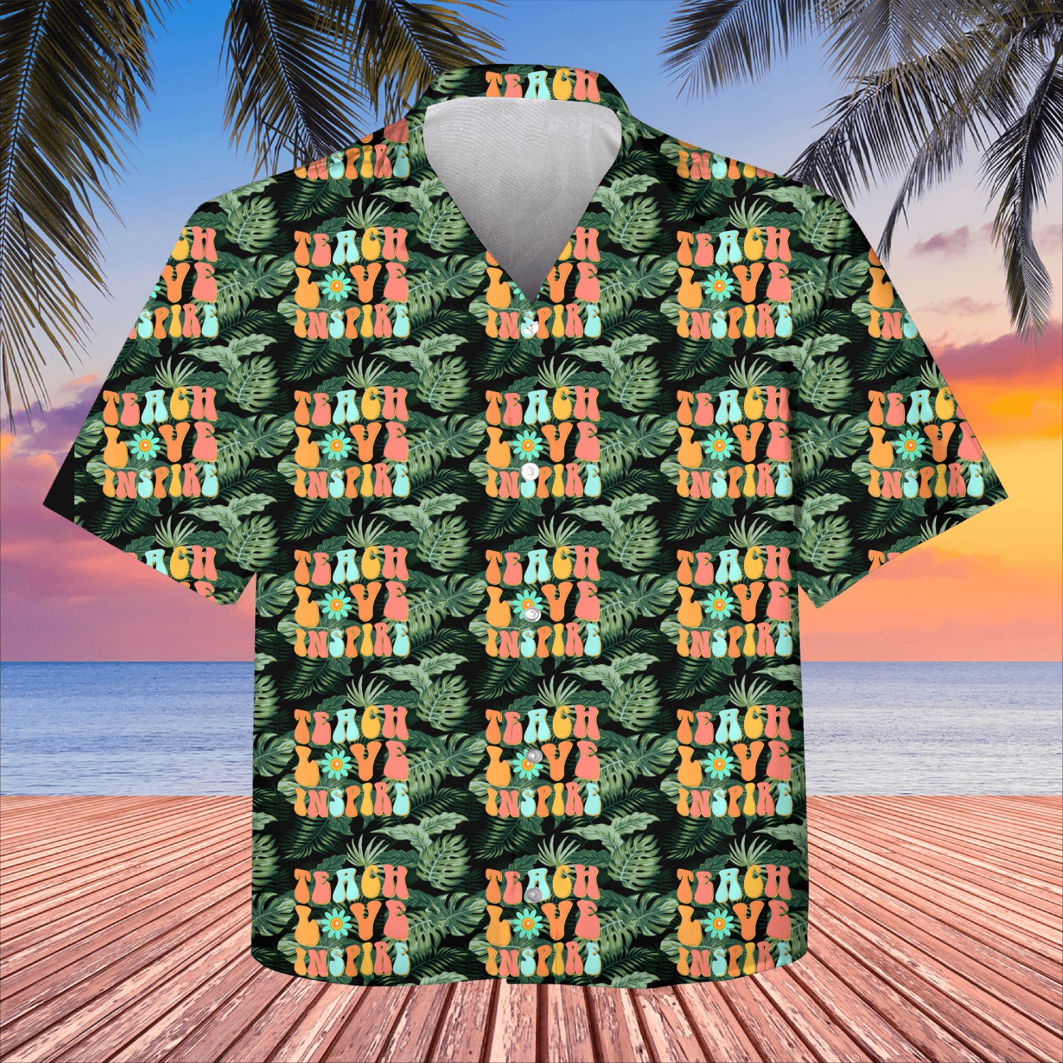 Teach Love Inspire Retro Groovy Design Back To Sch Kids Hawaiians