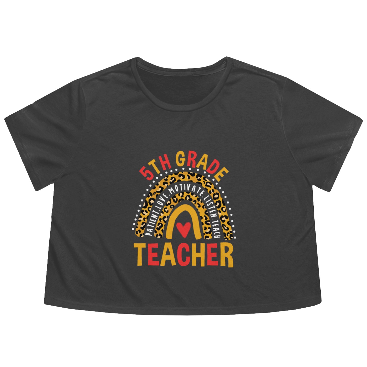 First Day Of School Leopard 5th Grade Teacher Flowy Cropped Tees
