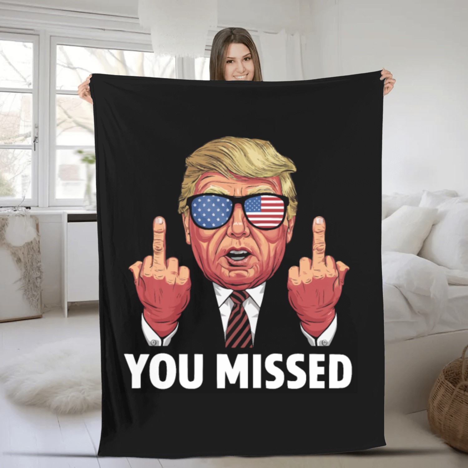 You Missed Trump 2024 US American Flag Fleece Blankets