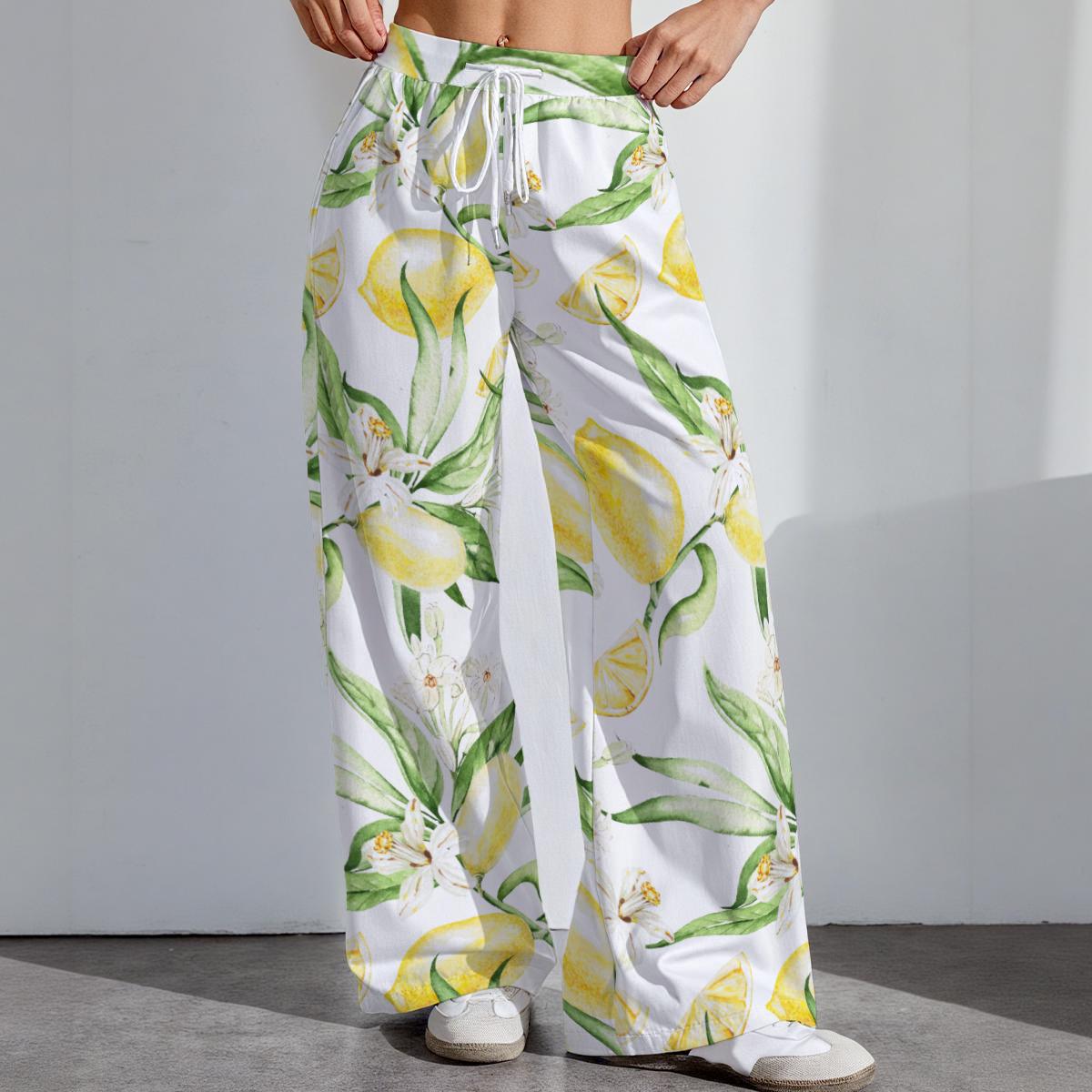Lemon Womens Stretch Pants, Summer Lounge Wear, Vacation Outfit, Resort Pants