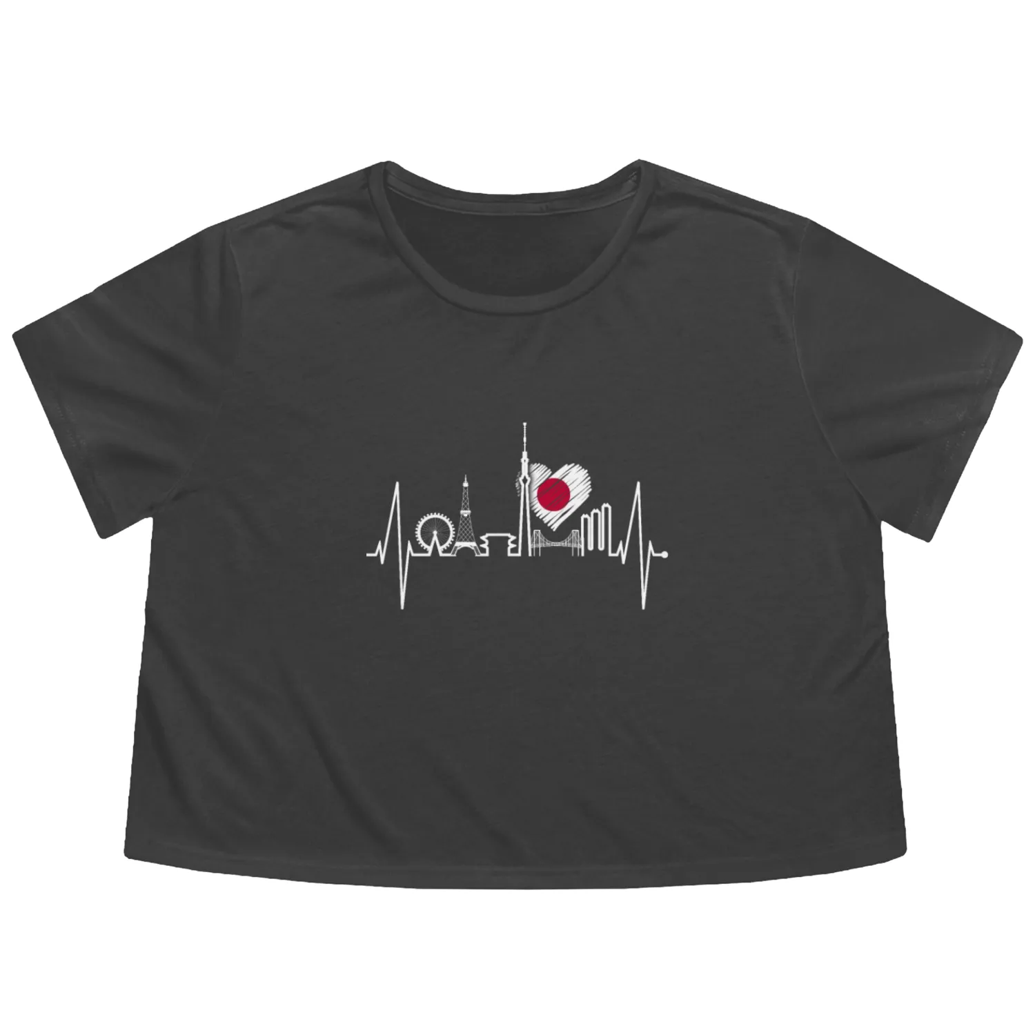 Tokyo Skyline Heartbeat Japanese Flag Love Tokyo Flowy Cropped Tees