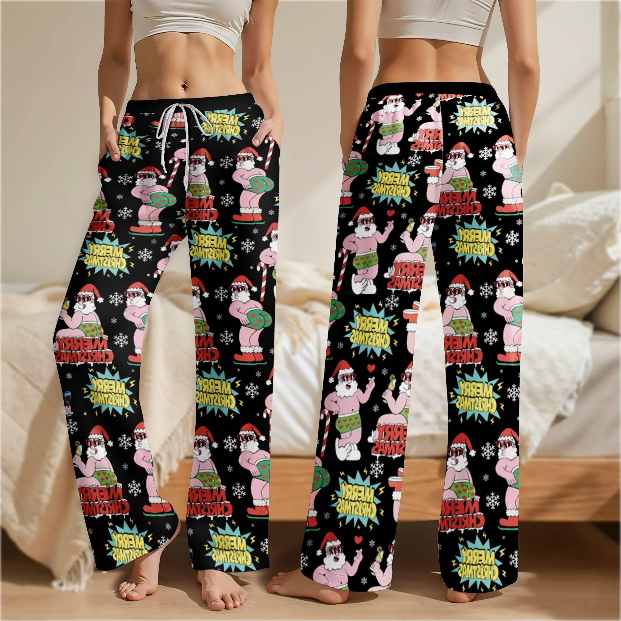 Funny Santa Meme Christmas Silky Satin Pajama Pants, Santa Clause Christmas Pants Gifts, Trending Christmas Pants Sleepwear, Family Pajamas