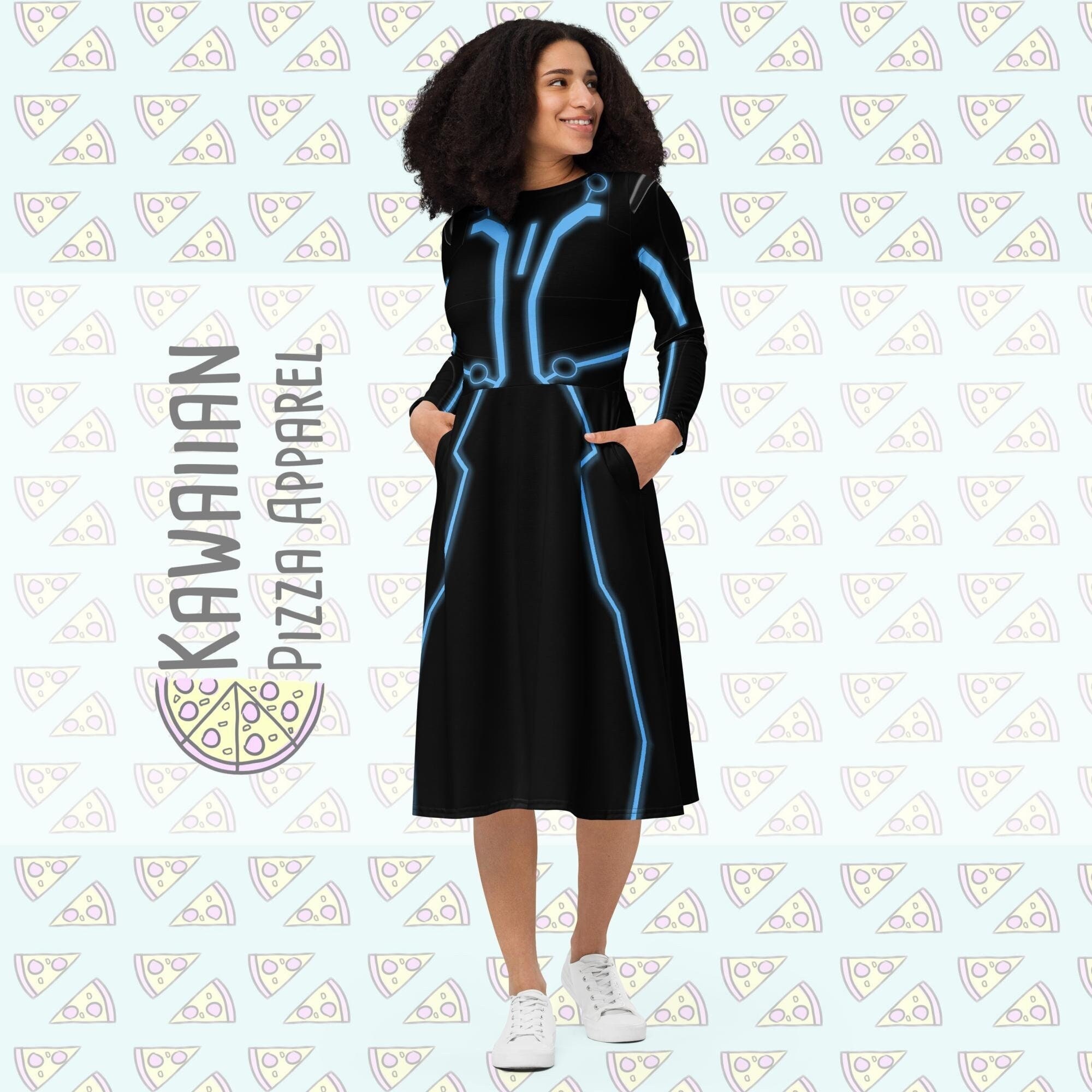 Tron Inspired All-over print long sleeve midi dress
