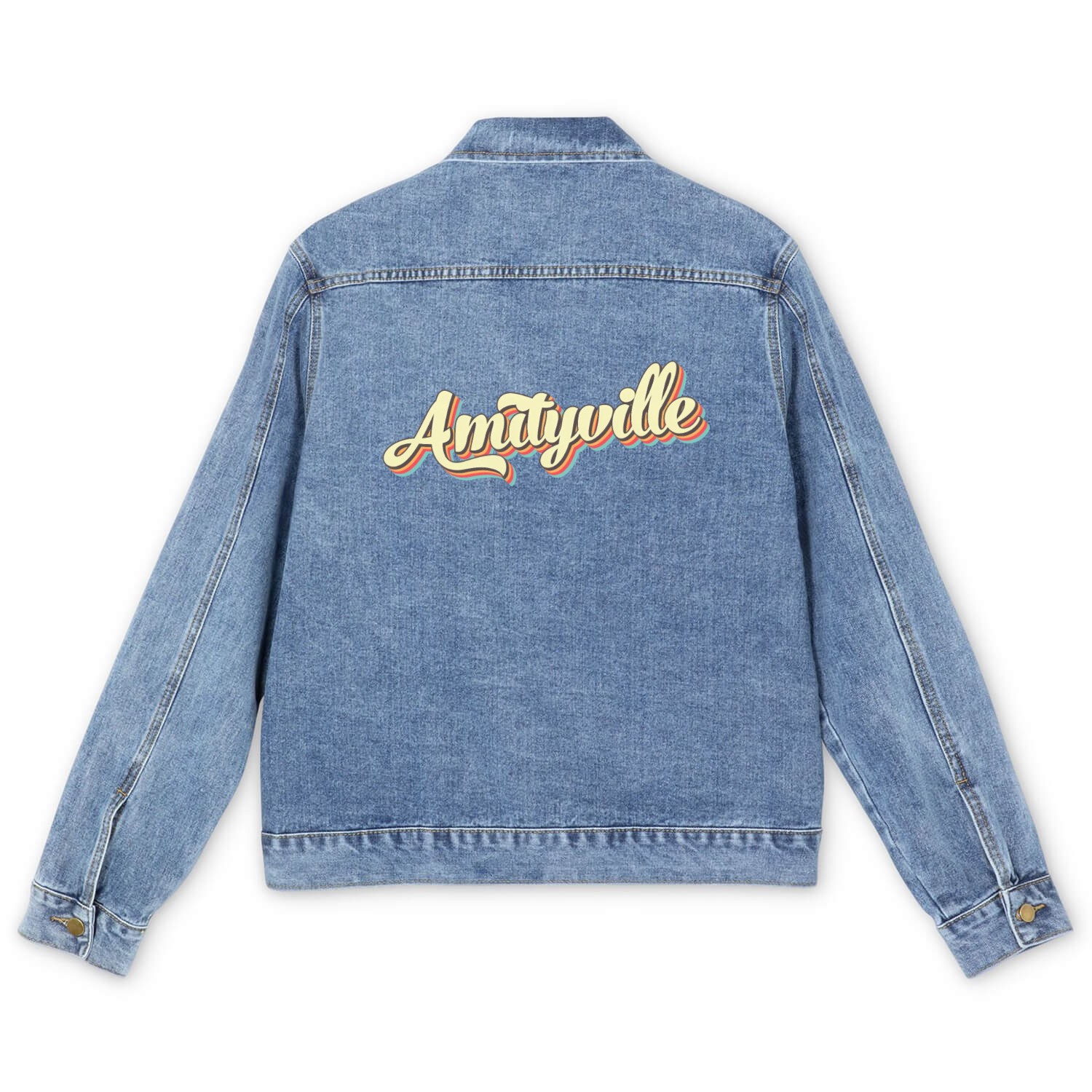 Amityville Baseball Font Men's Denim Jackets