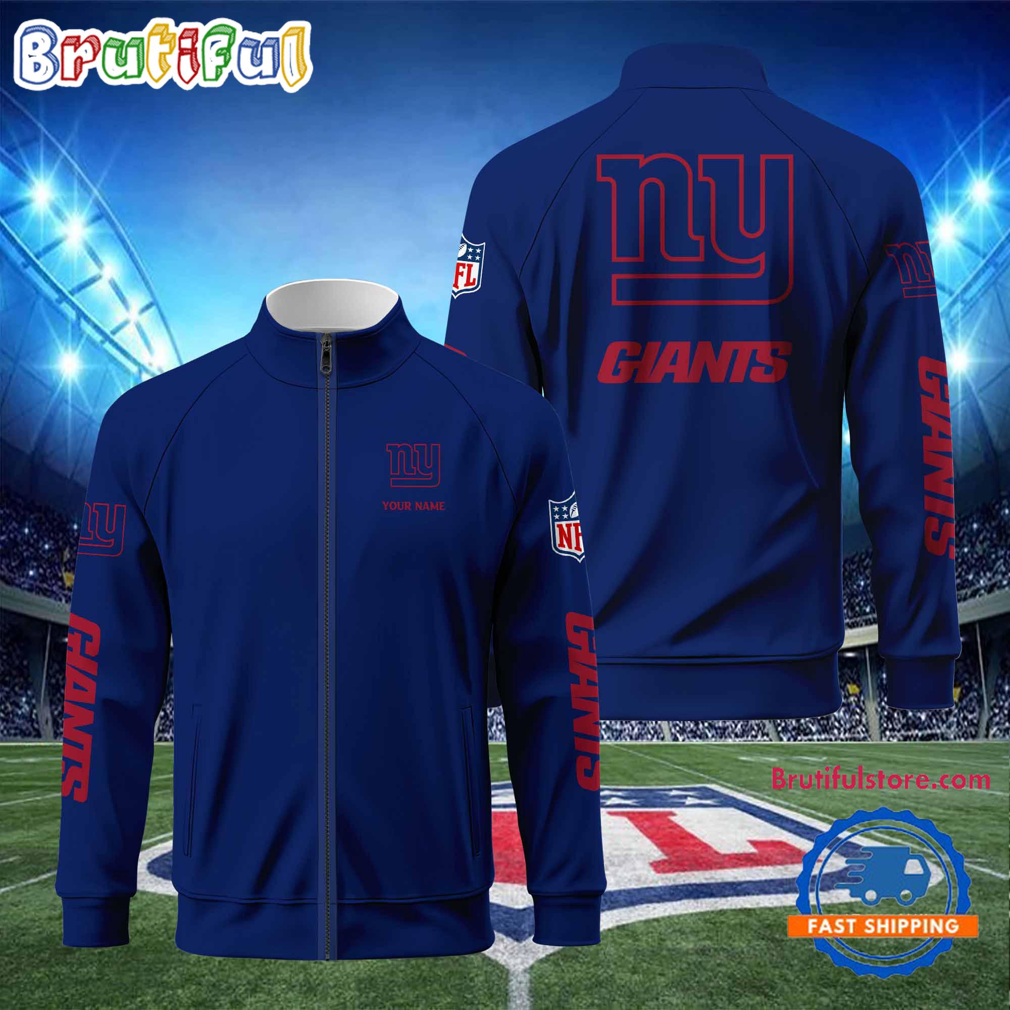New York Giants Football Logo Team Standing Neck Zipper Jacket, Custom Football Zipper Jacket