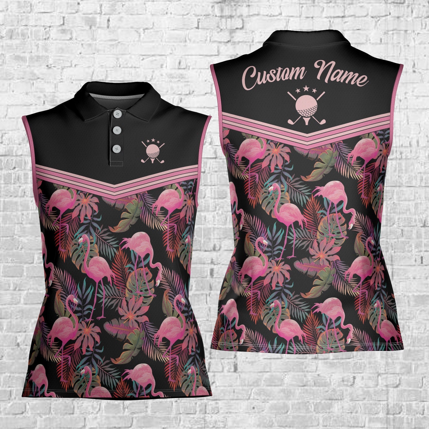 Personalized Tropical Flamingo Golf Polo Shirt, Custom Name Golf Polo Shirt, Gift For Golfer, Matching Golf Team Polo Shirt, Golf Lover Gift