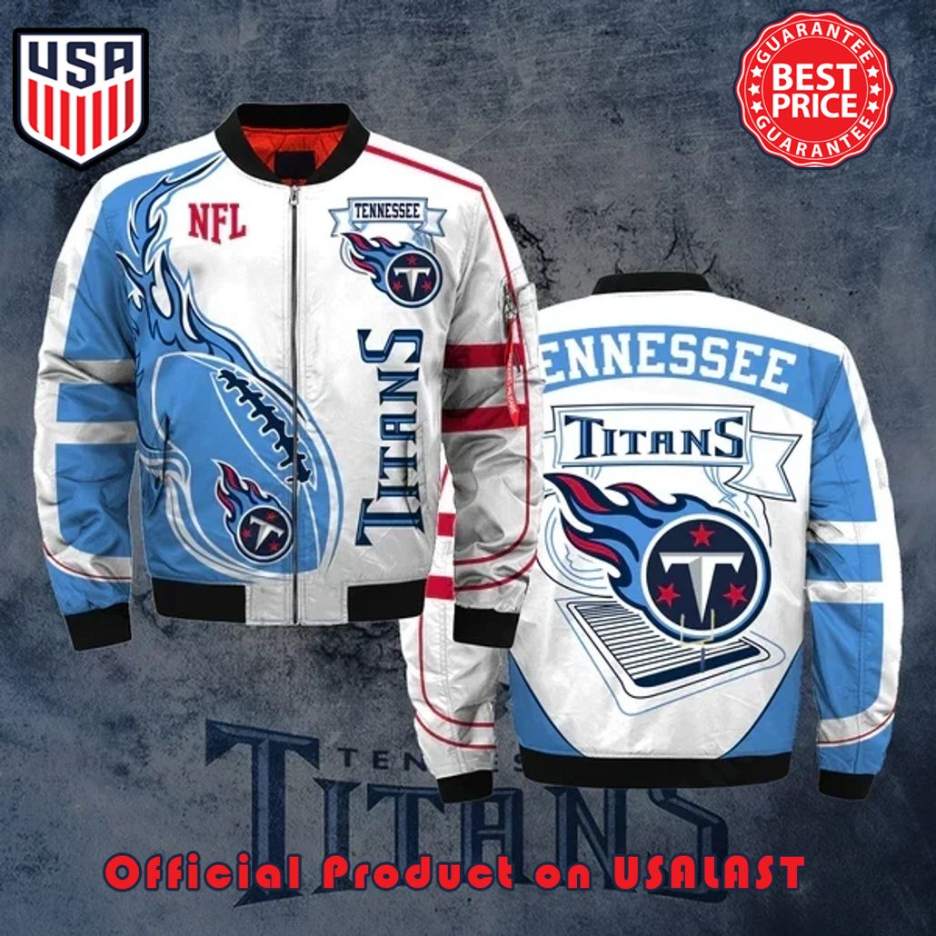 TENNESSEE TITANS LOGO PATTERN BOMBER JACKET – BLUE AND WHITE