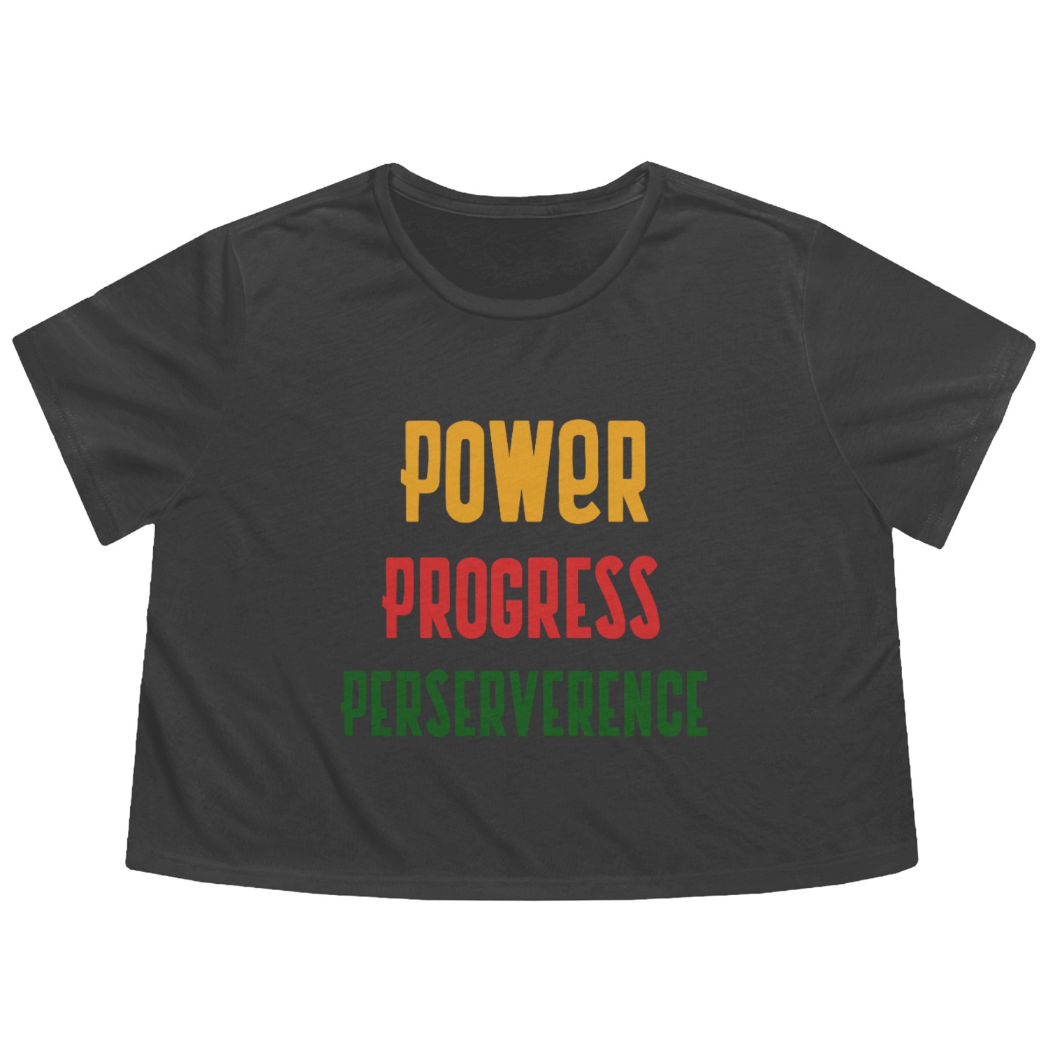Power Progress Perseverance – Motivational Black H Flowy Cropped Tees