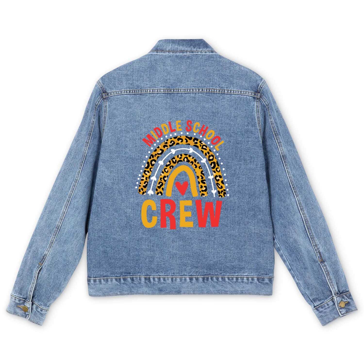 Leopard Rainbow Middle School Crew Men's Denim Jackets