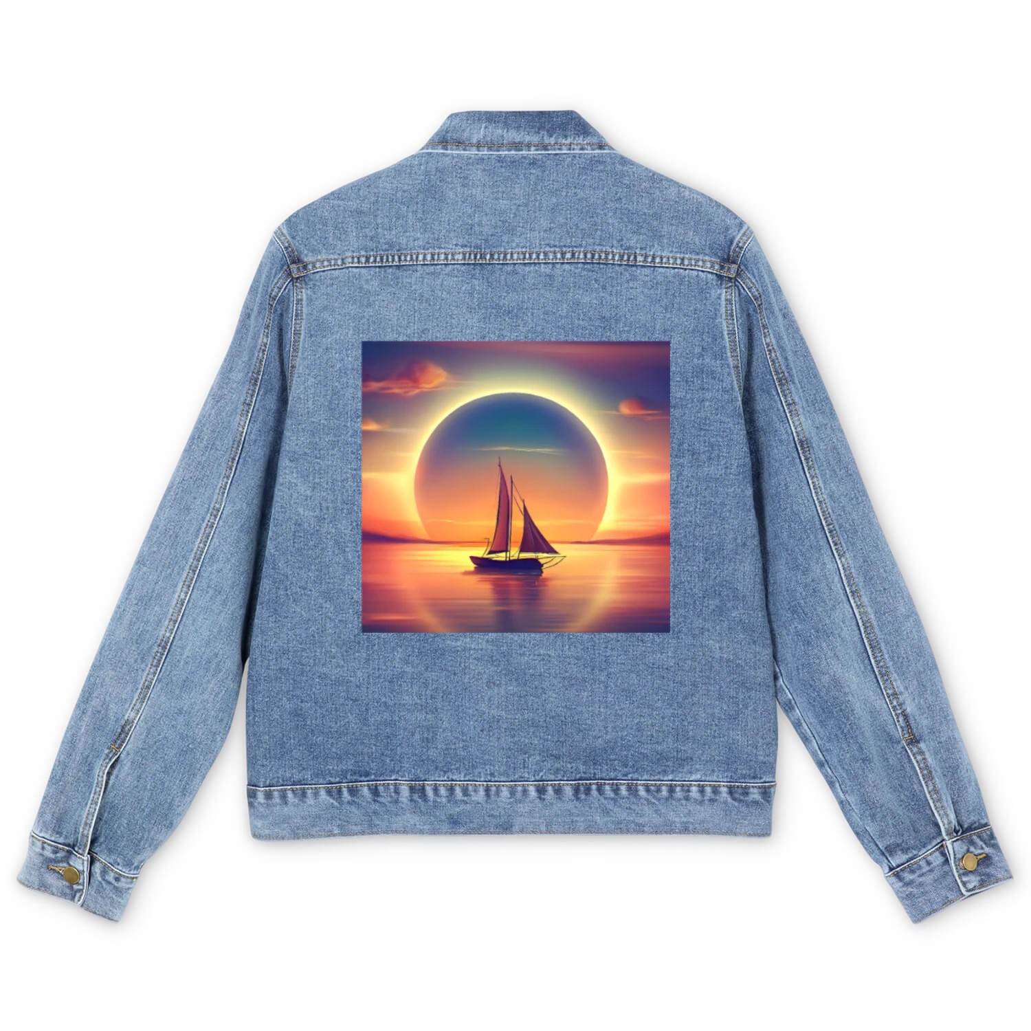 Sailboat sails into the sunset Angular Men's Denim Jackets