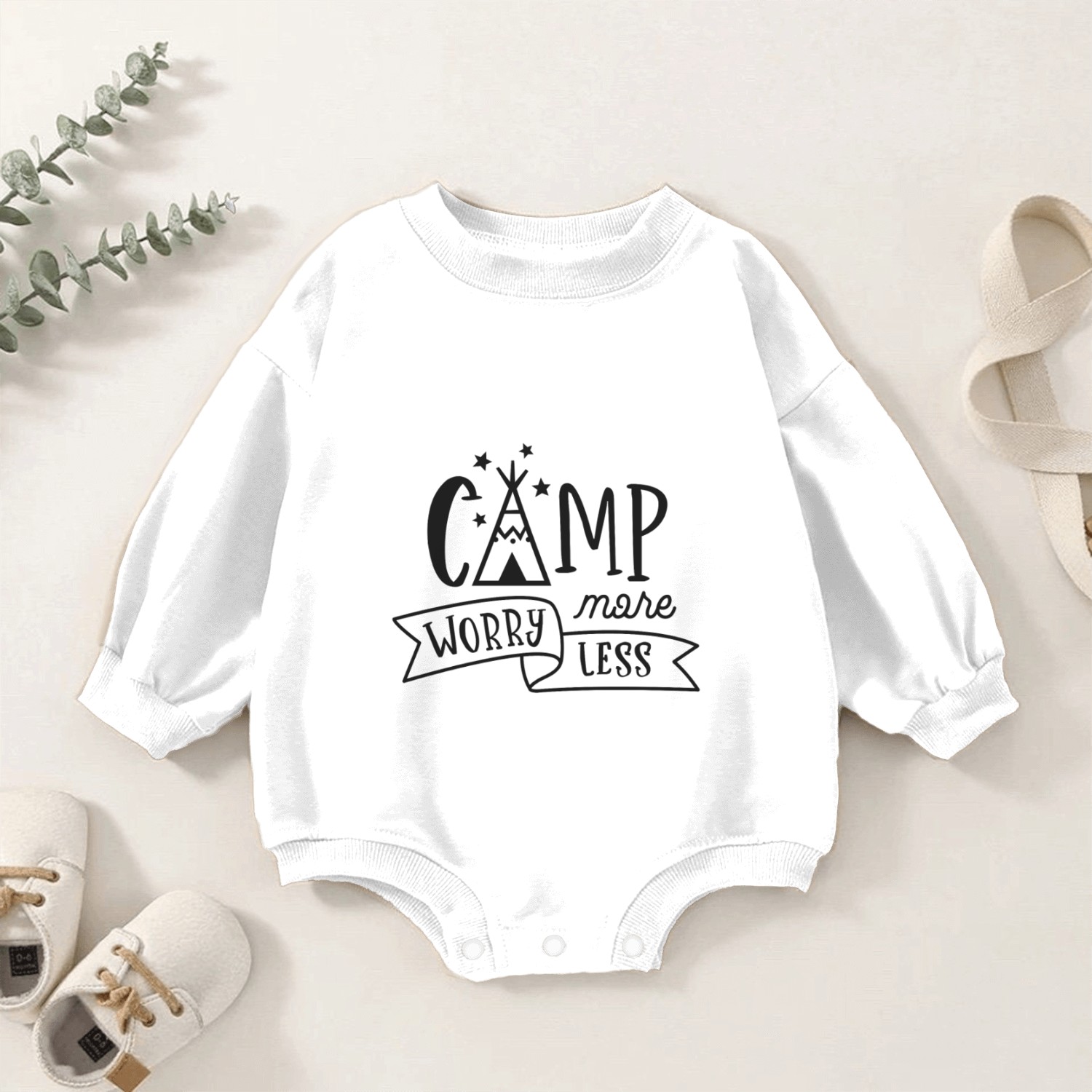 Camp More Worry Less Baby Romper Sweatshirts