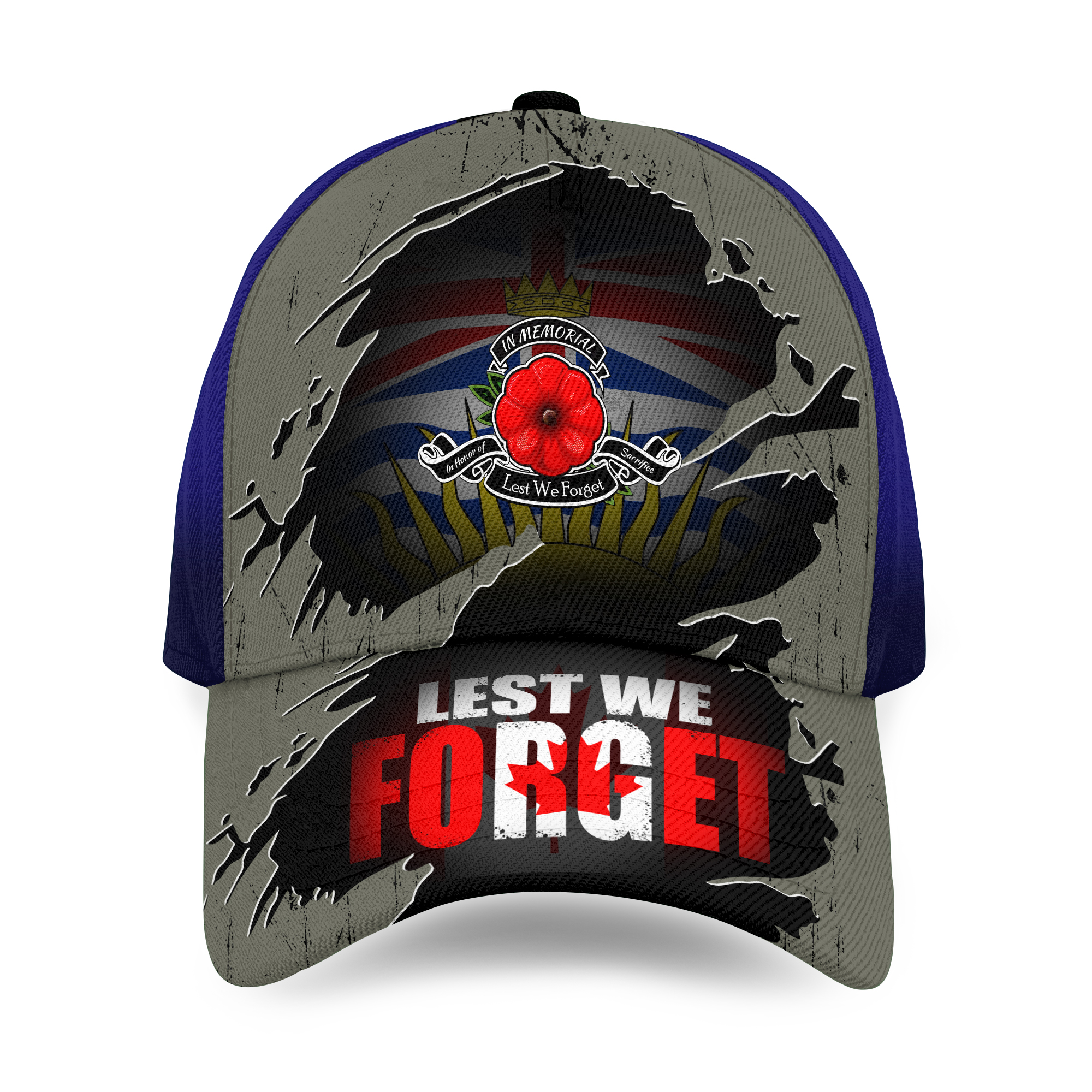 British Columbia Lest We Forget Poppy Canada Honor 3D Baseball cap