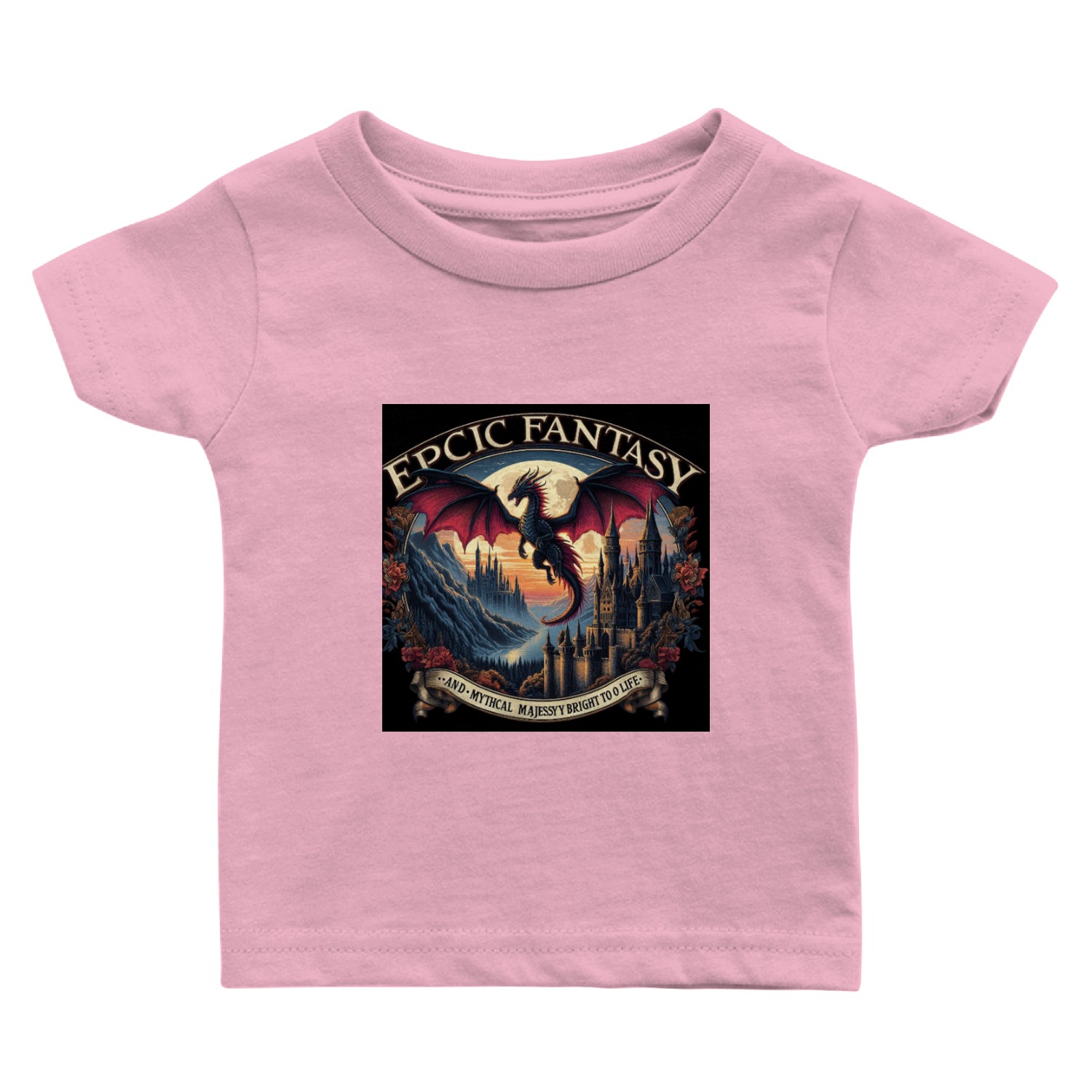 Epic Fantasy Dragon Castle Illustration Baby T Shirts