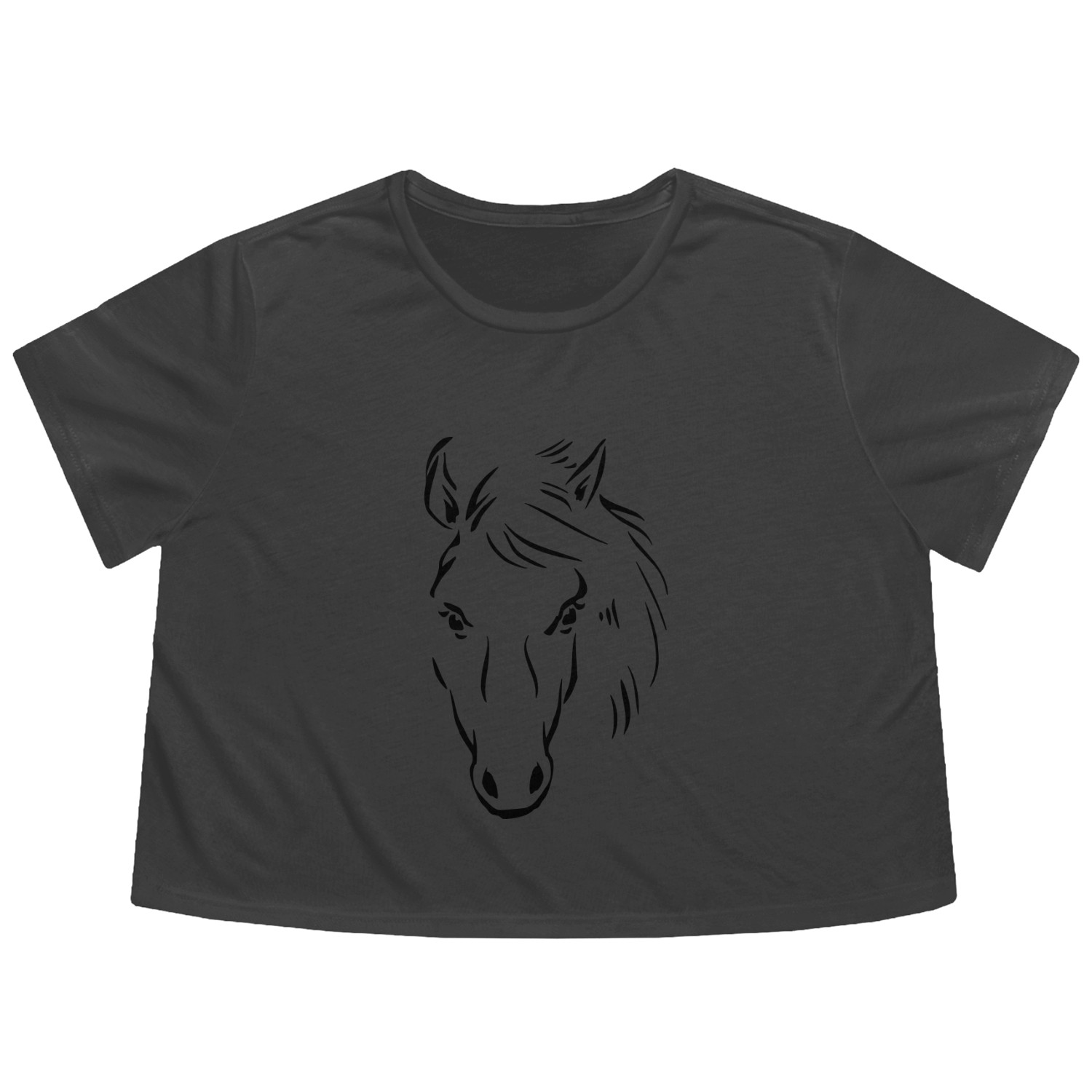 Horse Drawing Flowy Cropped Tees