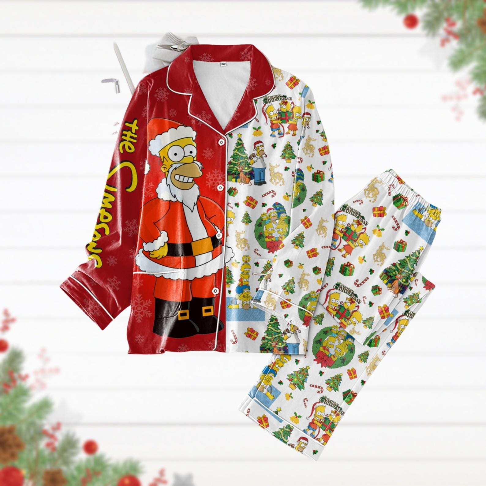 Santa Homer Simpson Pajamas, The Simpsons Pajamas Set, Simpsons Family Holiday Pajamas, Merry Xmas Gift, Pajamas For Party, Family Gift