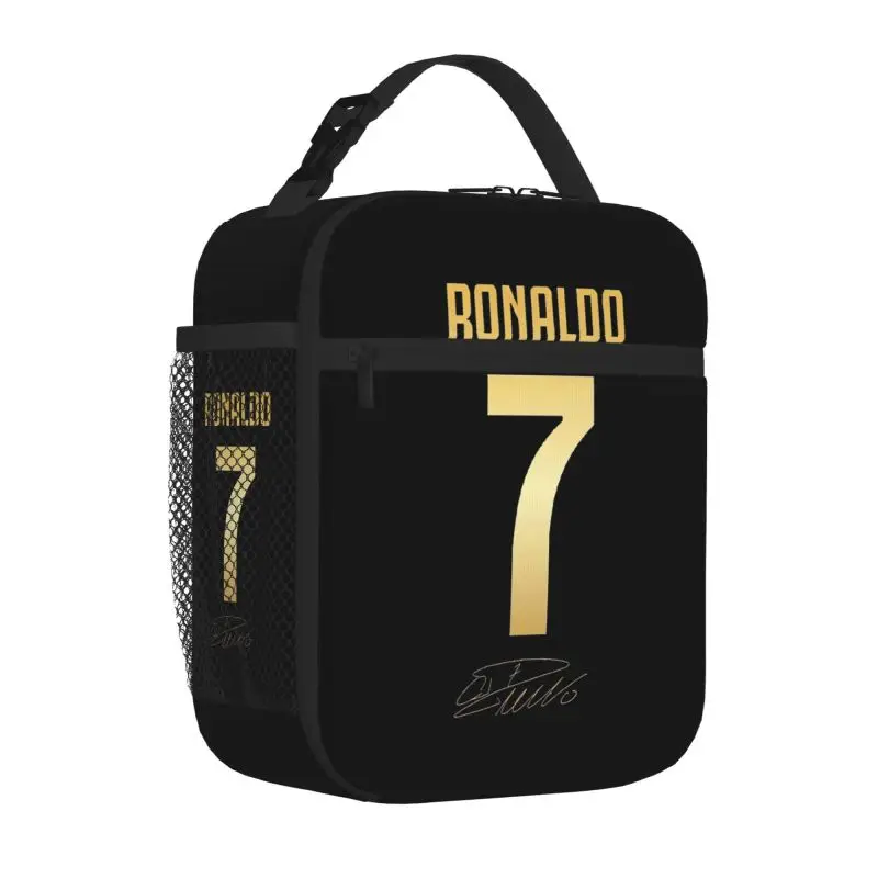 CR7 Soccer Lovers Print Insulated Kids Lunch Bag Reusable Portable Oxford Thermal Cooler Bento Tote for School Work Beach