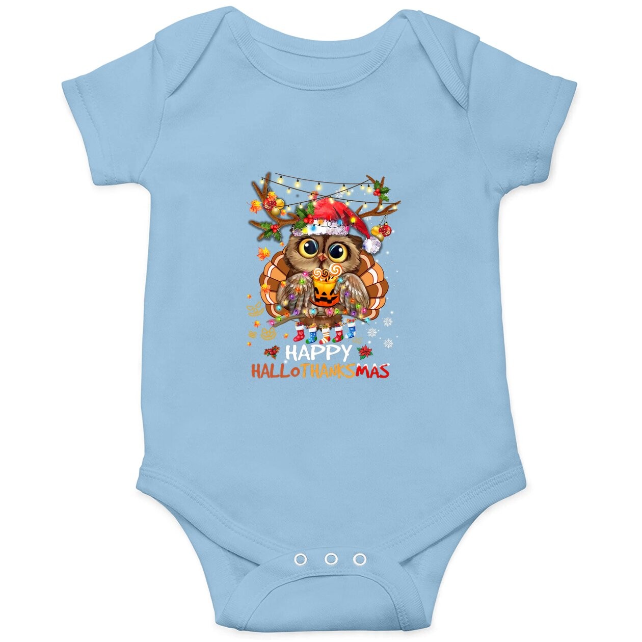 Owl Thankgiving Halloween Christmas Happy Hallothanksmas Baby Bodysuit