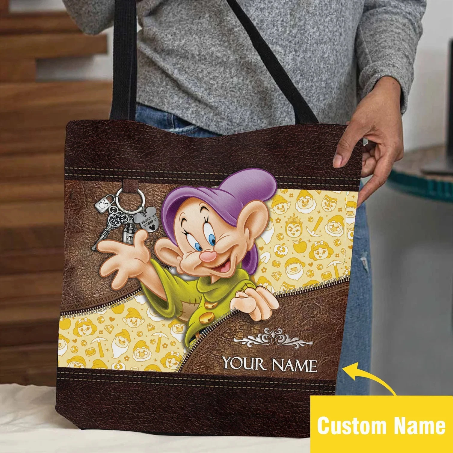 Personalized Dwarf Dopey Tote Bag, Dwarf Dopey Lovers Gift Bag