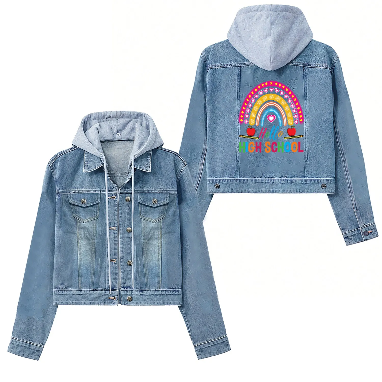 Hello High School Teacher Rainbow Women's Denim Jackets