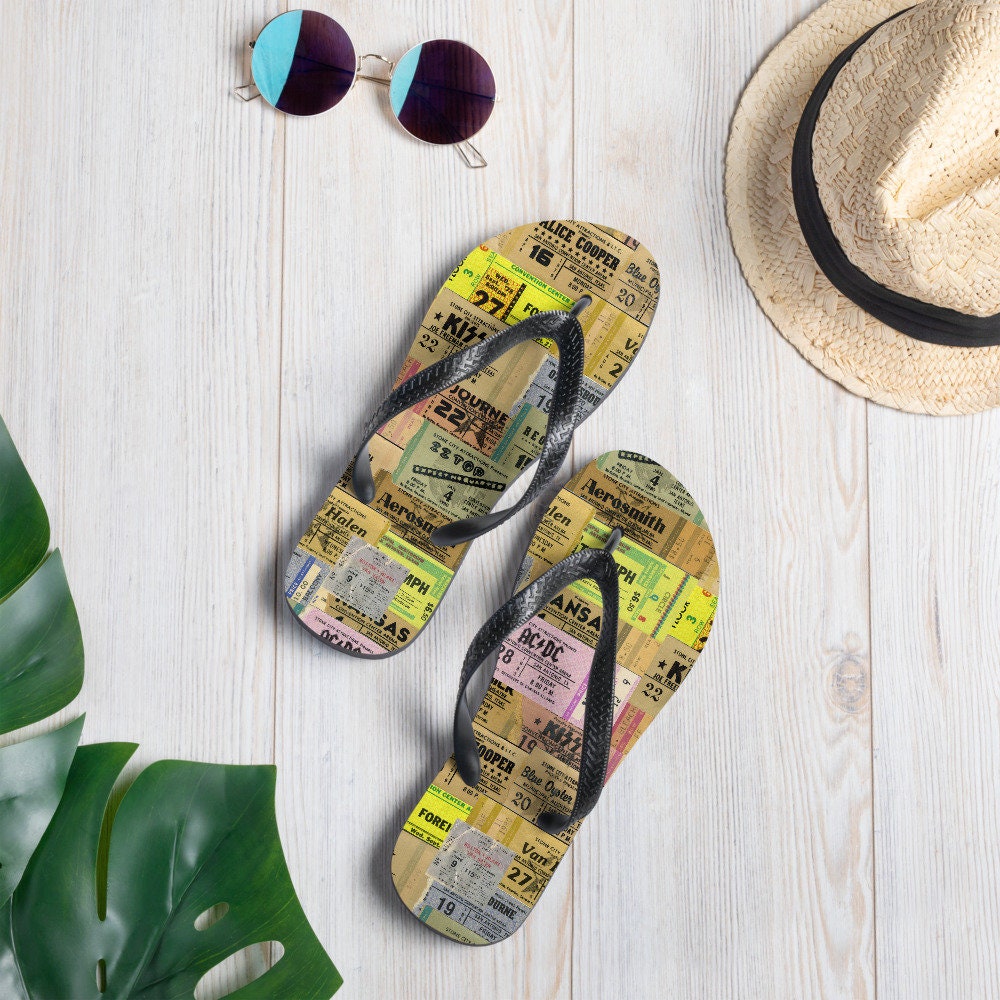 Vintage Rock Concert Tickets Flip-Flops