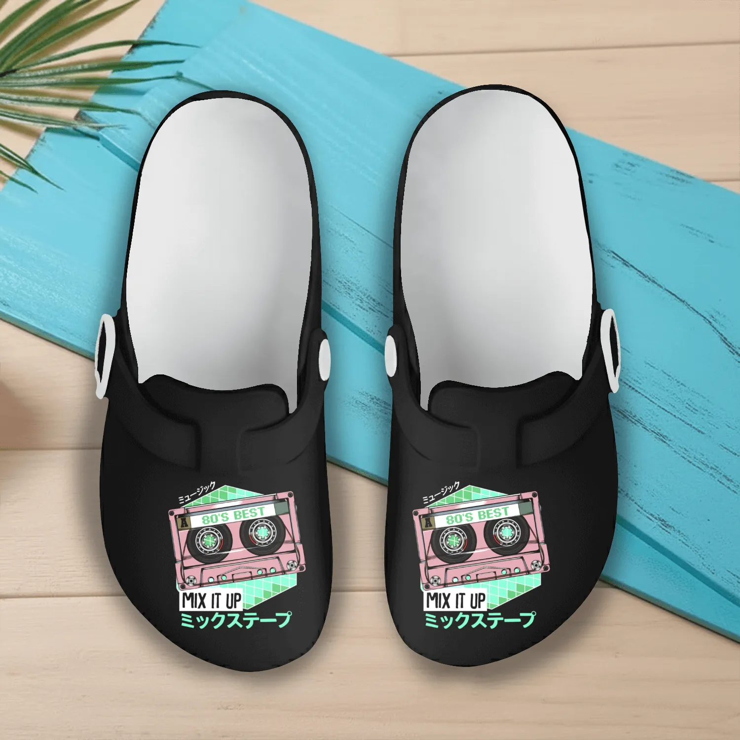 Mixtape 80s Japanese Otaku Cassette Tape Kanji Slip On Clogs