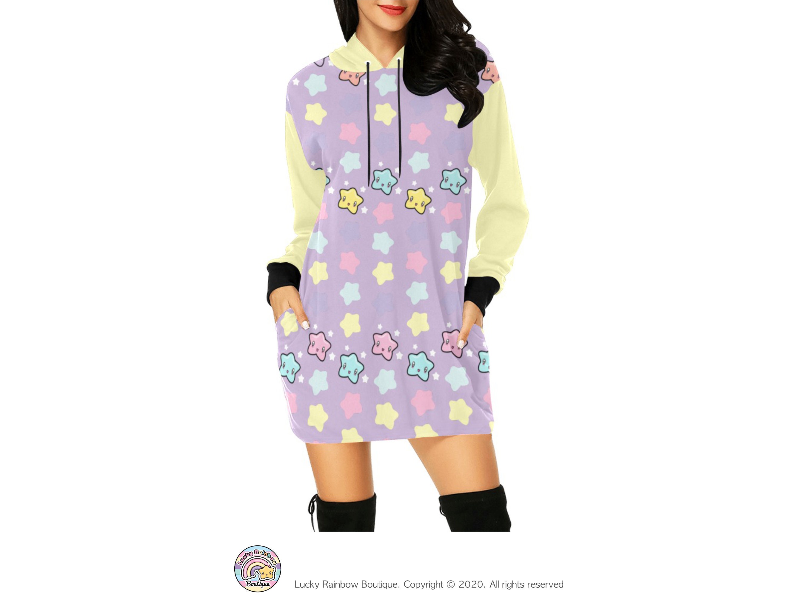 Lilac Star Hoodie Dress, Rainbow Stars Sweatshirt, Fairy Kei Clothing, Retro Sweater, Comfort Colors Shirt, Winter Dresses for Women