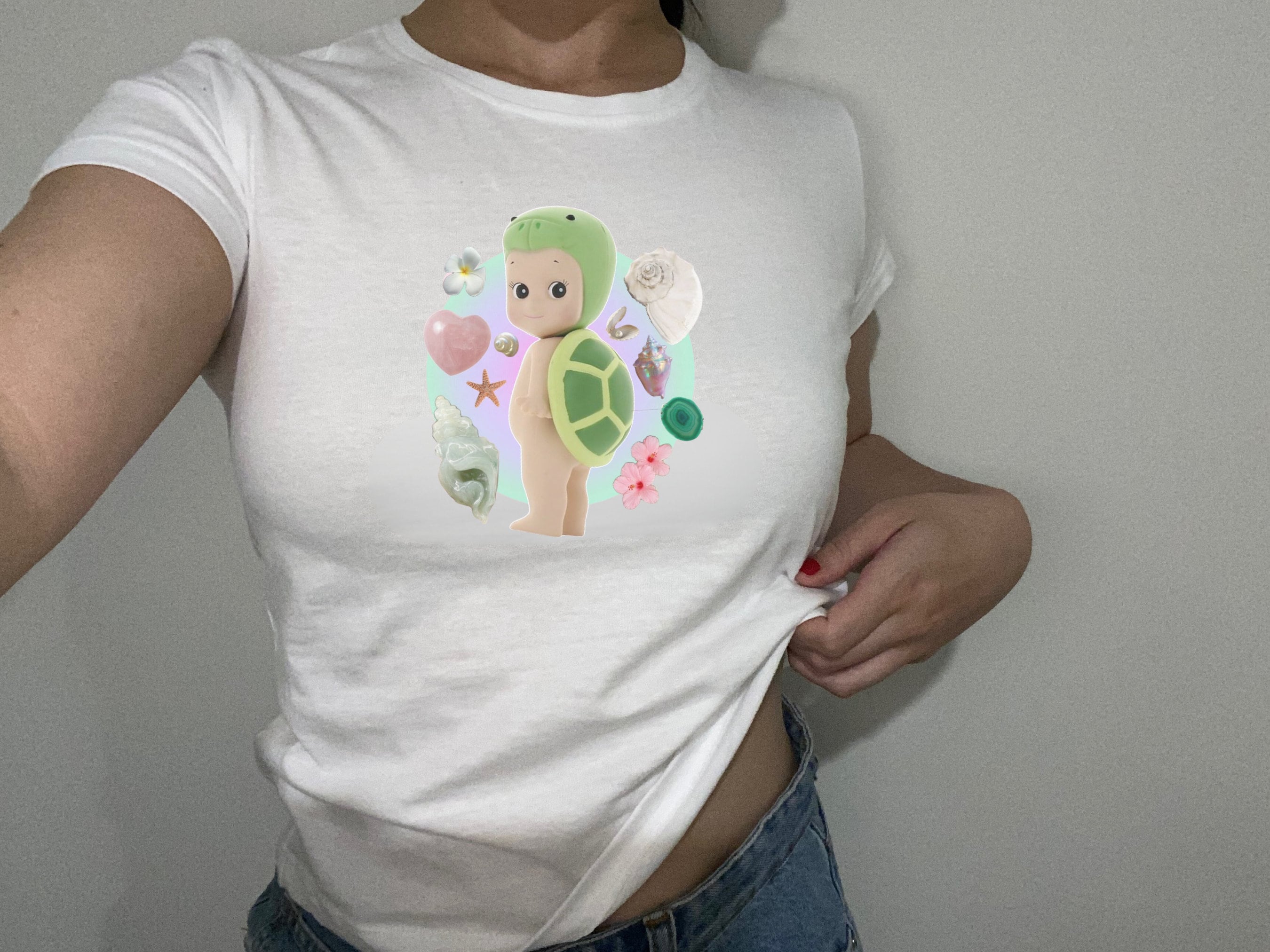 Sonny Angel Turtle Baby Tee, Sonny Angel Seashell Baby Tee, Trendy Y2K Baby Tee, Vintage Baby Tee, Pinterest Aesthetic Tee