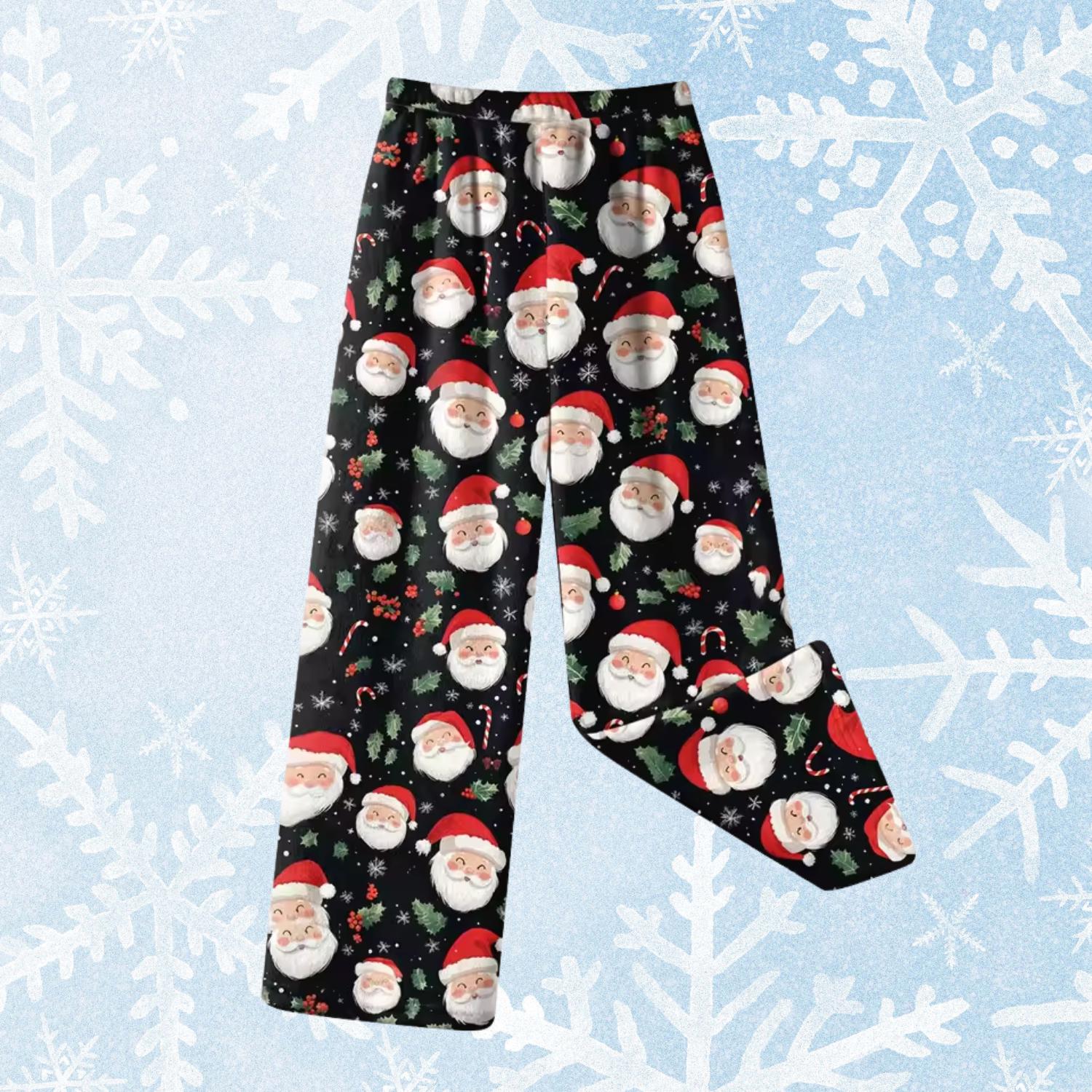 Santa Face Christmas Pajama Pants, Happy Santa Claus Pattern, Holiday Lounge Bottoms, Funny Family Xmas Gifts