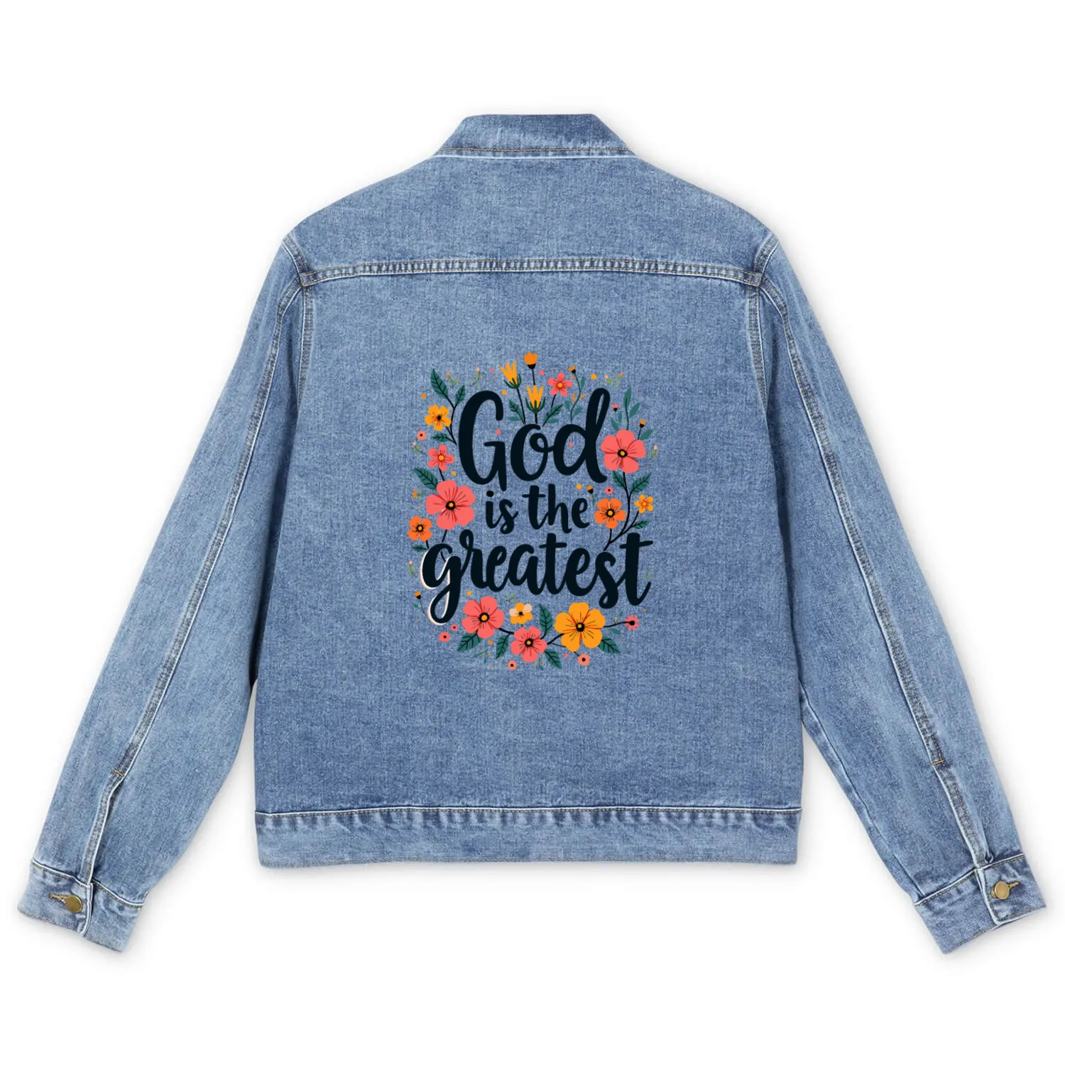God Is The Greatest Christian Quote Floral Flower Men's Denim Jackets