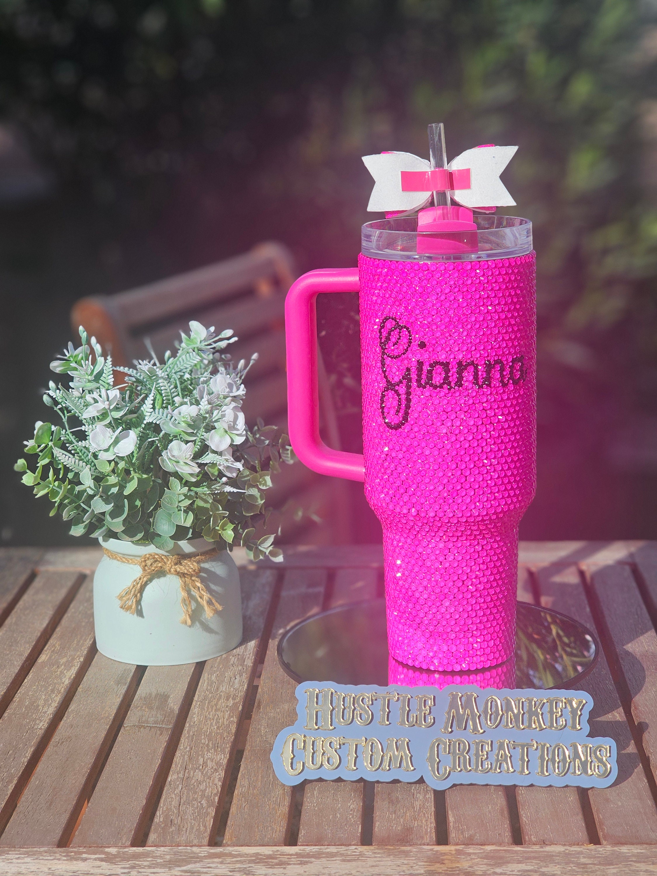 Hot pink bling tumbler 40oz with name