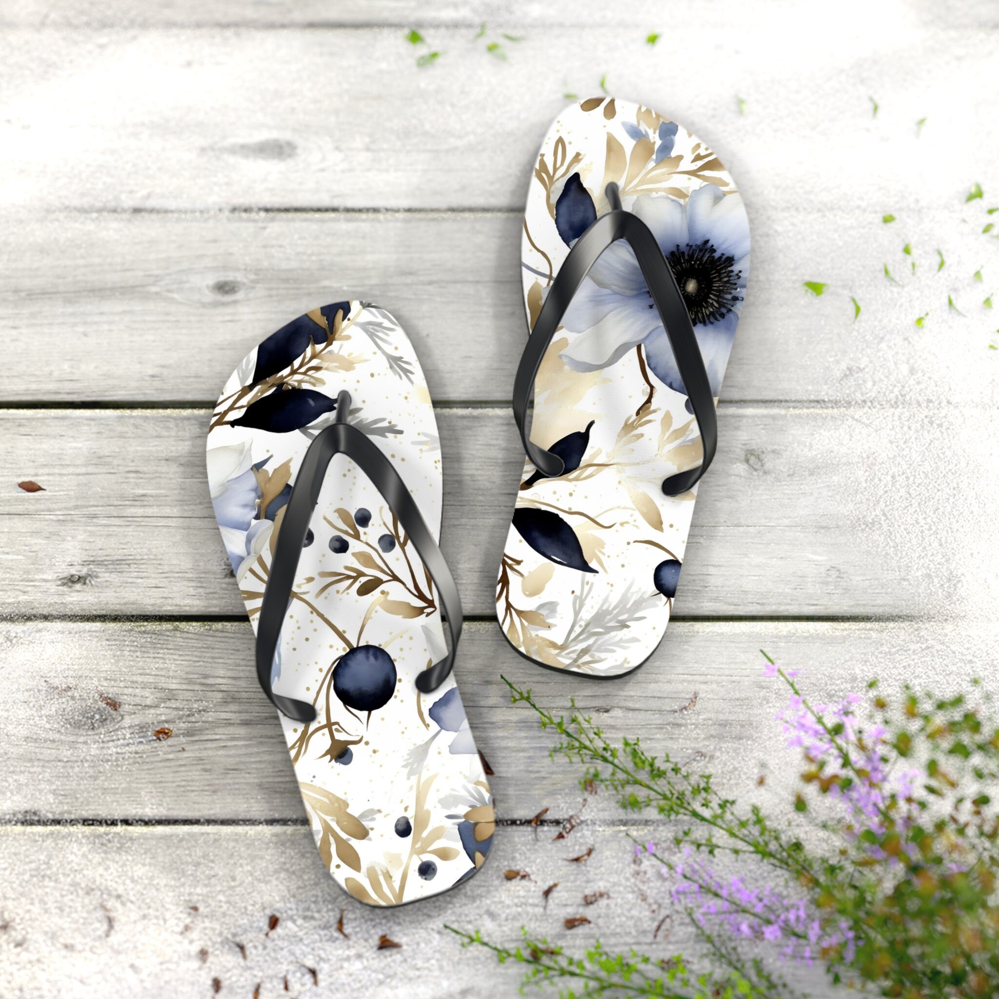 Blue Flower Flip Flops, Flip Flops For Summer, Flip Flops for the Beach, Romantic Flip Flops for the Beach, Romantic Flip Flops for Summer,