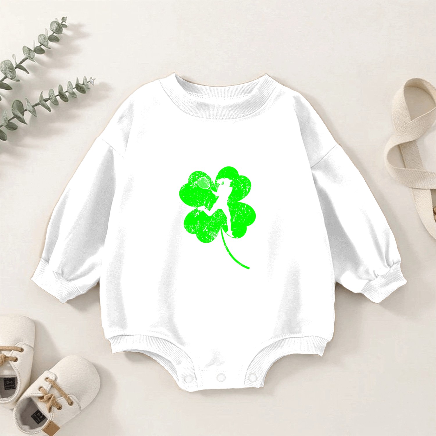 Women Tennis St. Patrick's day shamrock Baby Romper Sweatshirts