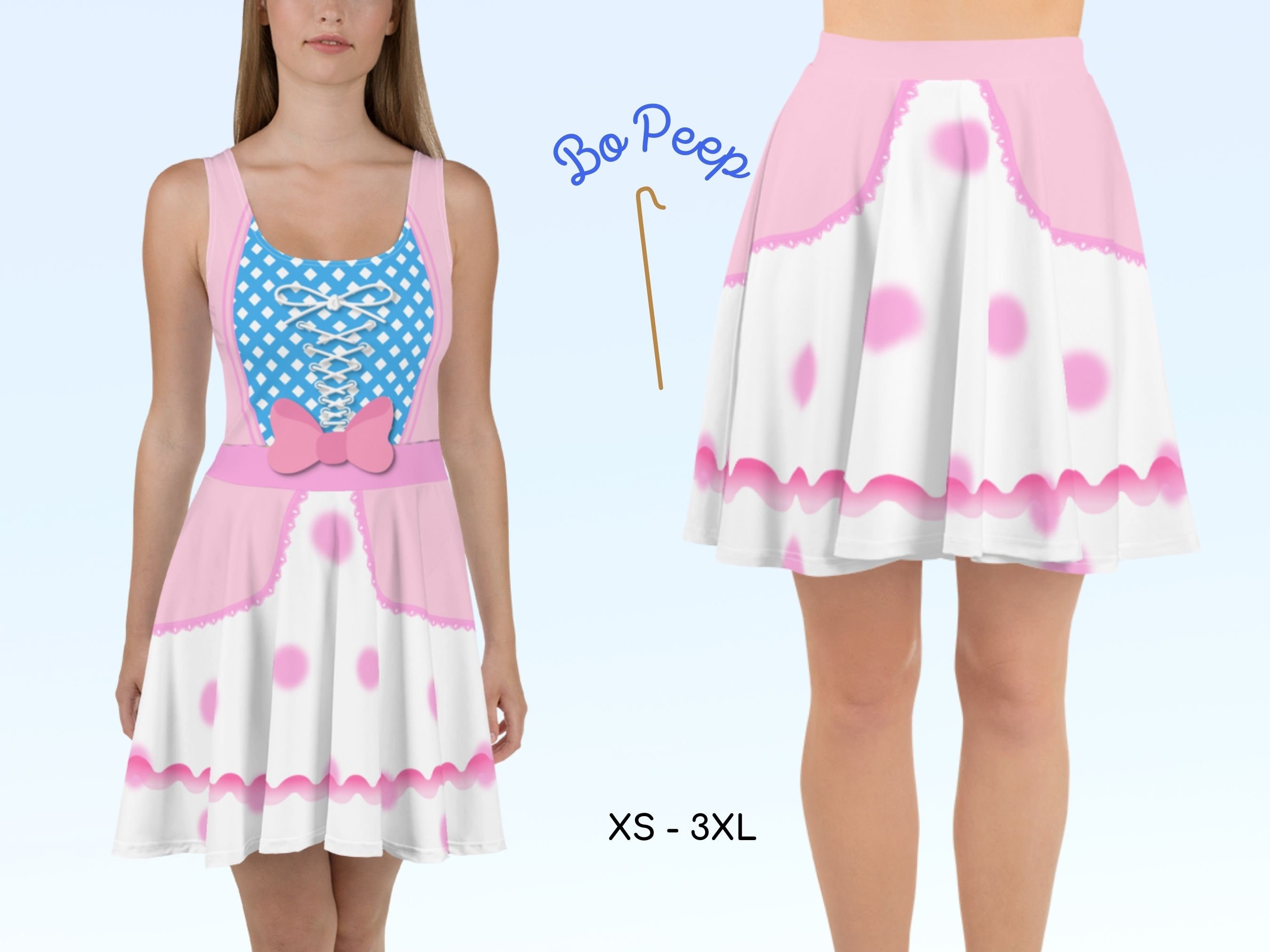 Bo Peep Inspired Skater Dress and Skirt Pink Polka Dot Halloween