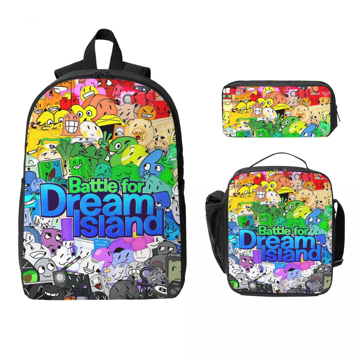 BFDI Cast Backpack Set for Students with Lunch Bag and Pencil Case