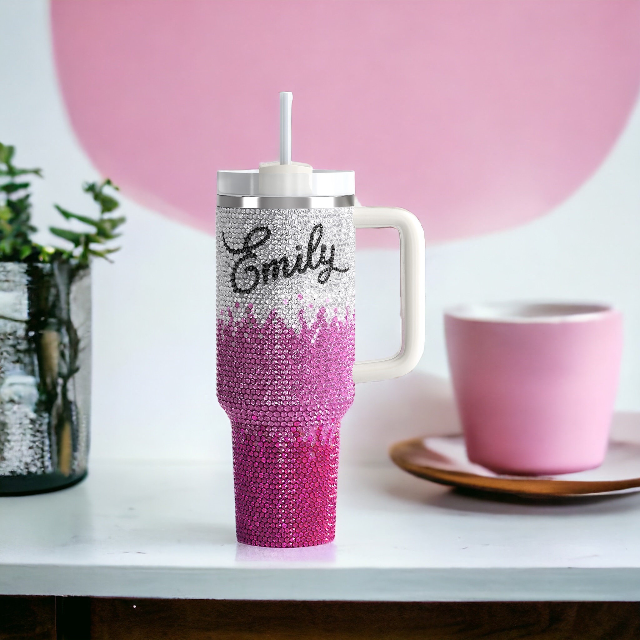 Bedazzled Tumbler, Bling Custom Personalized, 40 oz Quencher Cup