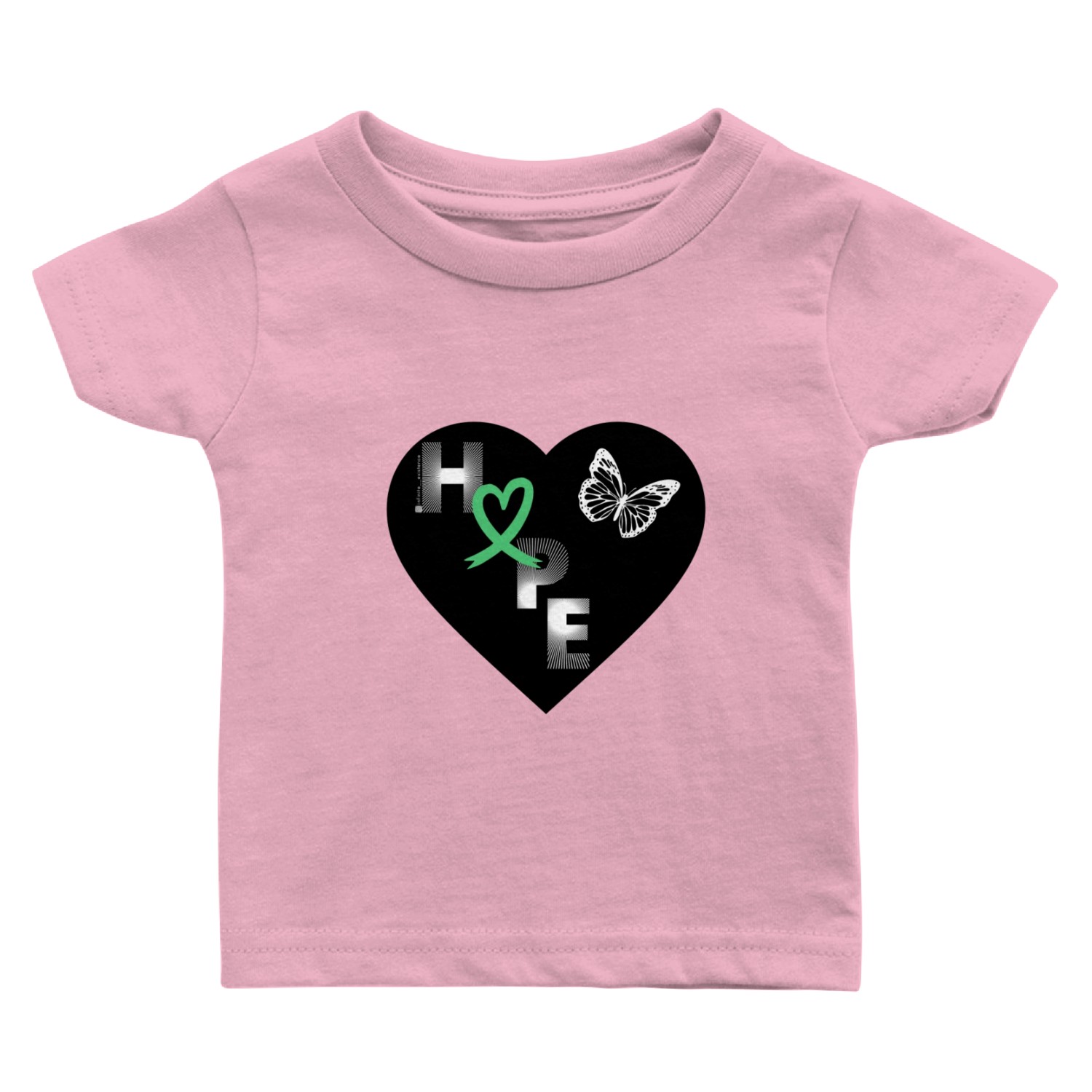 Liver Cancer Hope & Butterfly Heart Grn/White/Blk Baby T Shirts