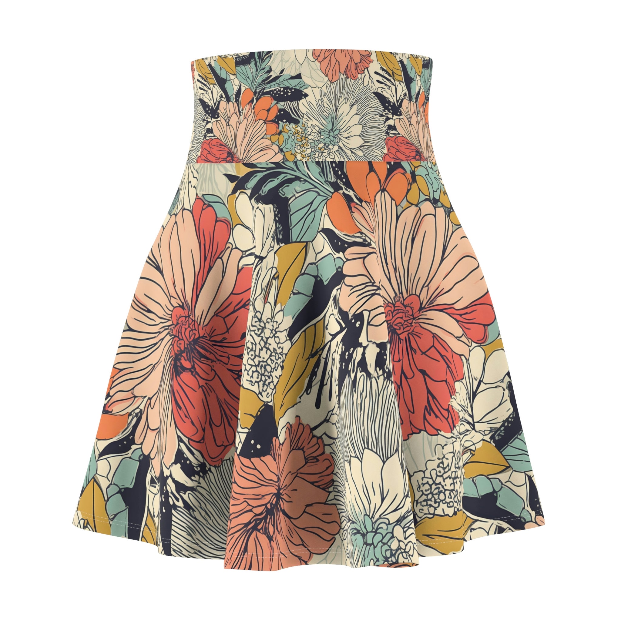 Floral Flower Skater Skirt, Women's Skater Skirt